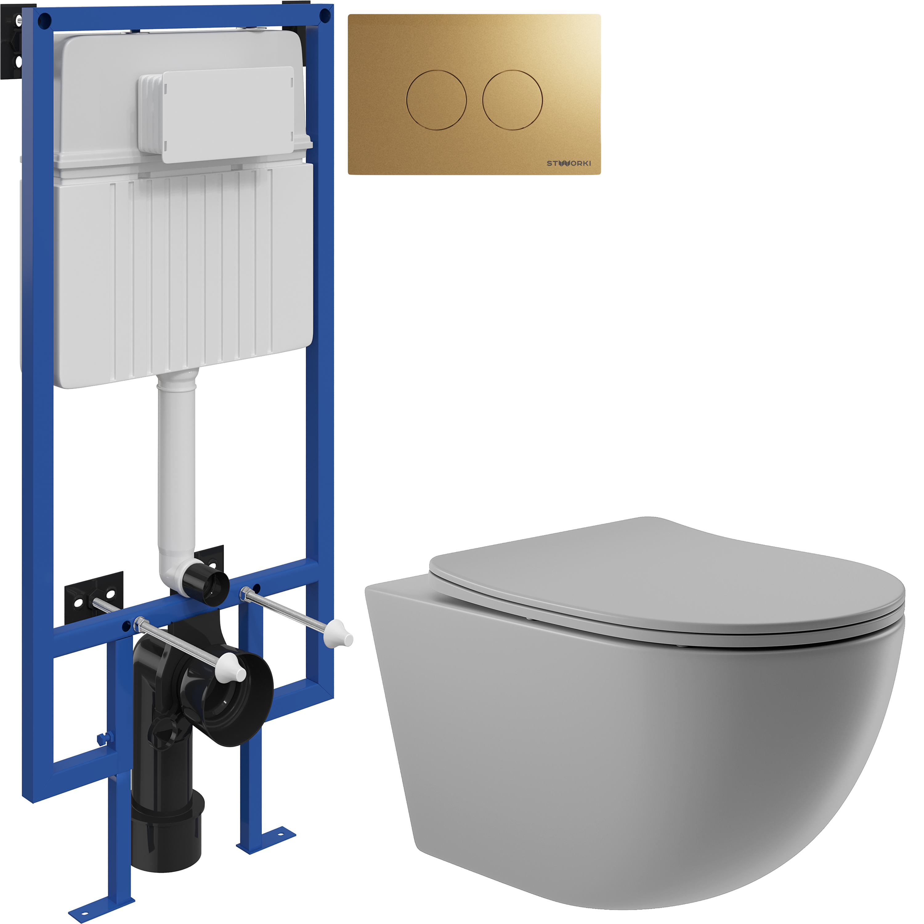 Комплект 3 в 1 Унитаз подвесной Aqueduto Ovo OVO0130 + Инсталляция STWORKI 510162 + Кнопка Хельсинки 500474