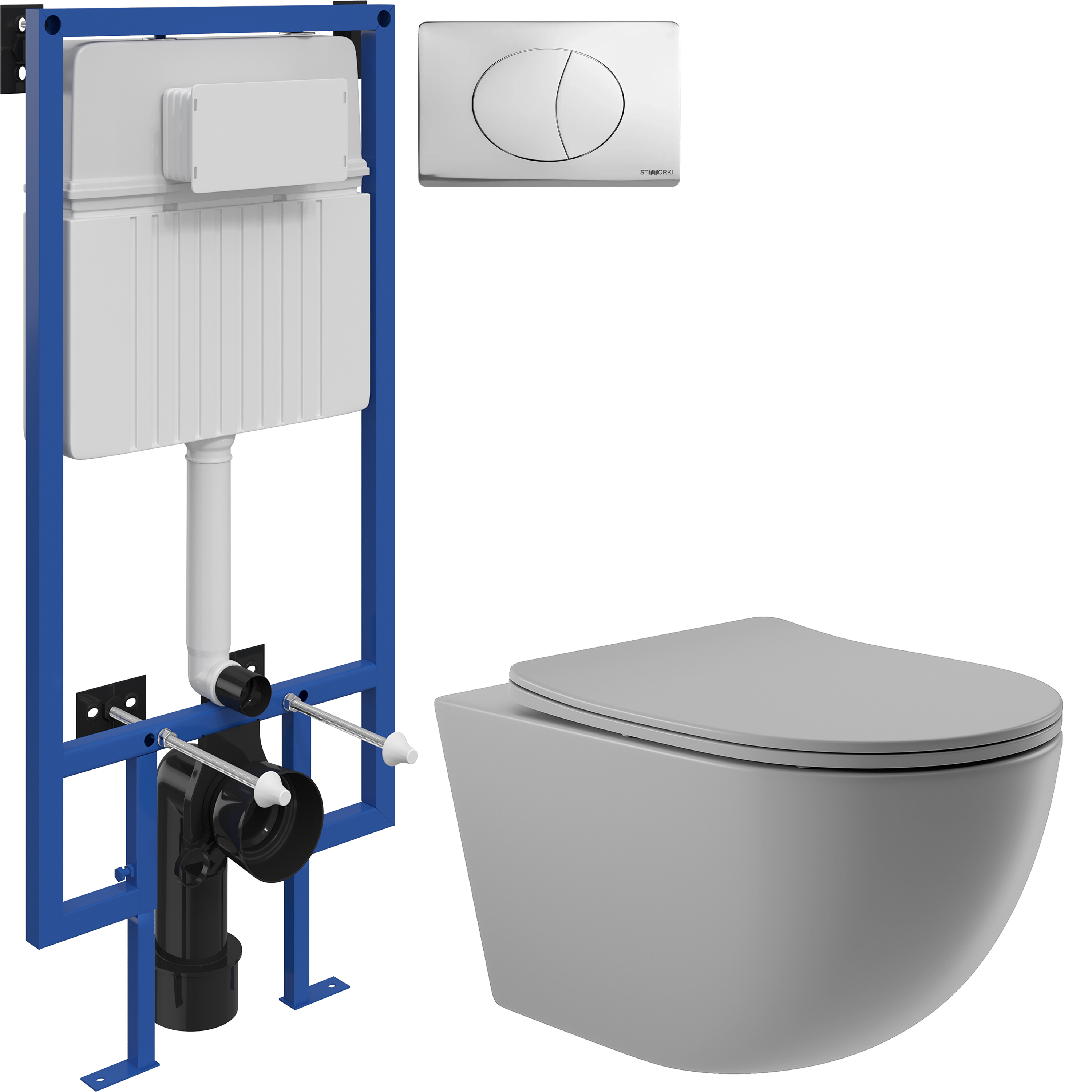 Комплект 3 в 1 Унитаз подвесной Aqueduto Ovo OVO0130 + Инсталляция STWORKI 510162 + Кнопка 230822