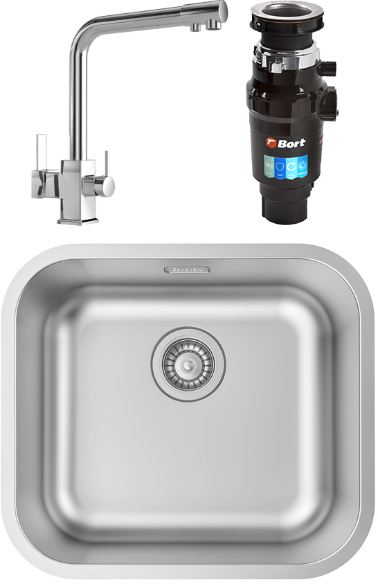 Комплект Мойка IDDIS Mate MAT49S0i77 + Смеситель MEGA Life MG-TK06 + Измельчитель Bort Master Eco 91275752
