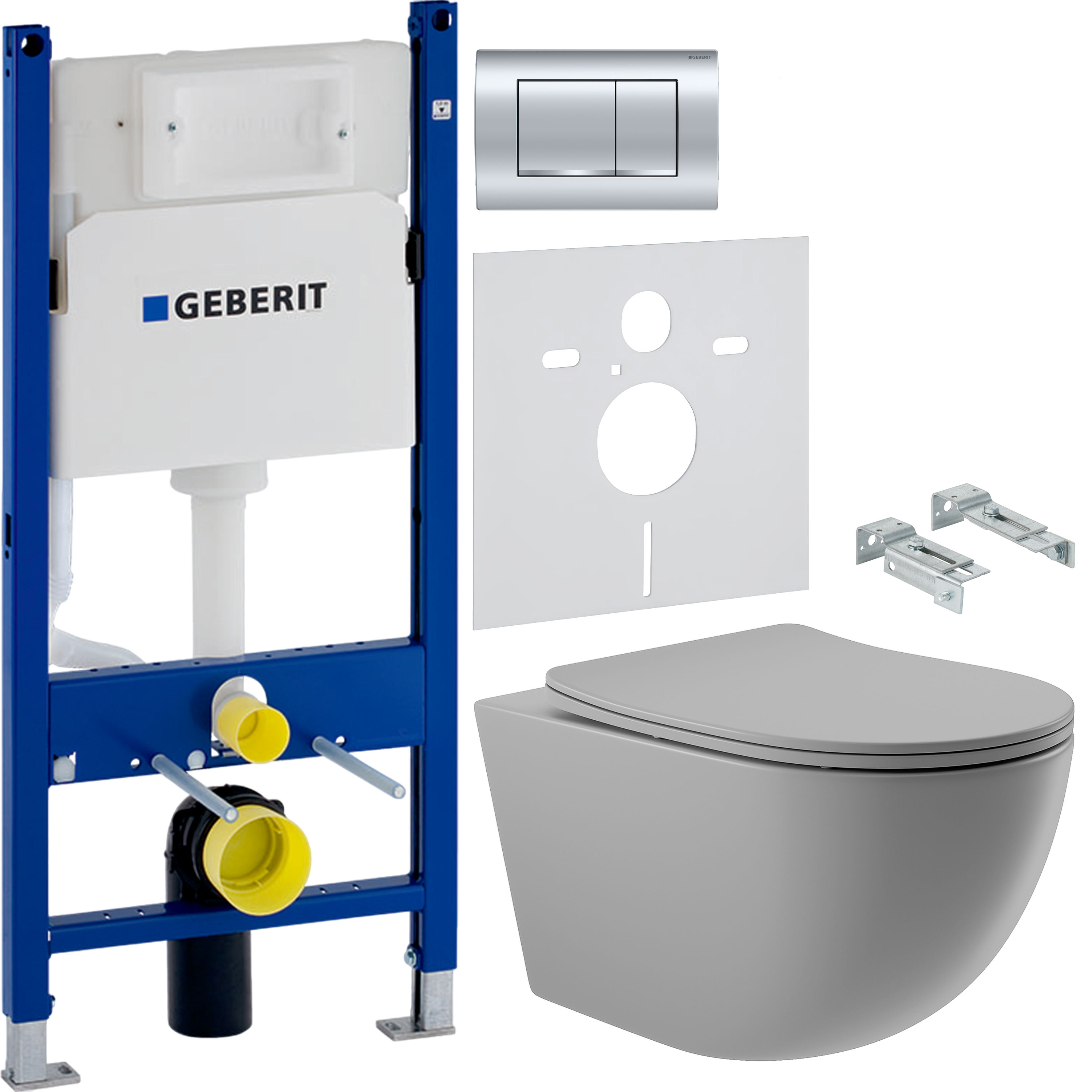 Комплект 3 в 1 Унитаз подвесной Aqueduto Ovo OVO0130 + Инсталляция с кнопкой Geberit Duofix 458.163.21.1 + Звукоизоляция 156.050.00.1