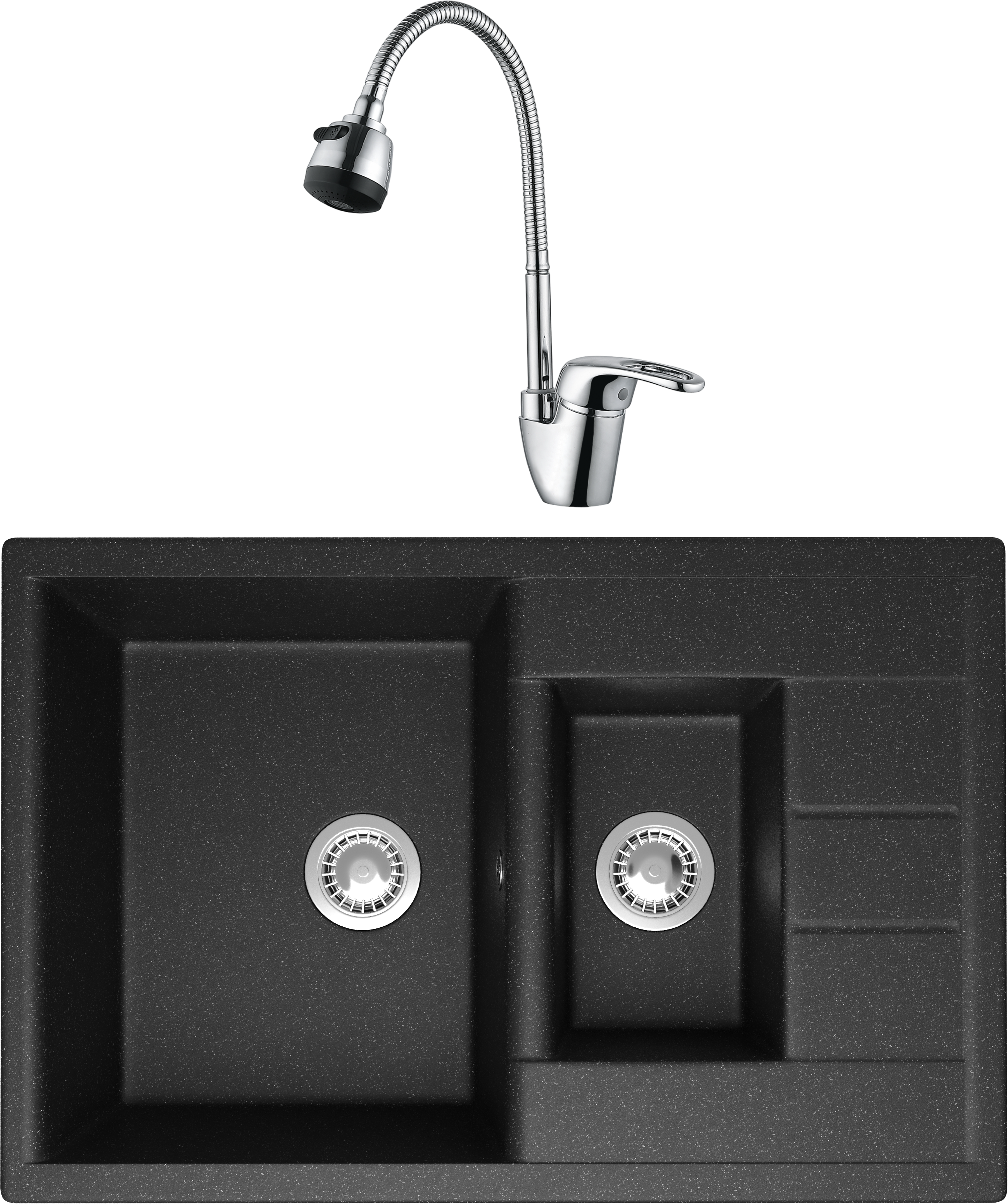 Комплект Мойка Domaci Болонья М-210-007, антрацит + Смеситель Ливорно WFD04163B