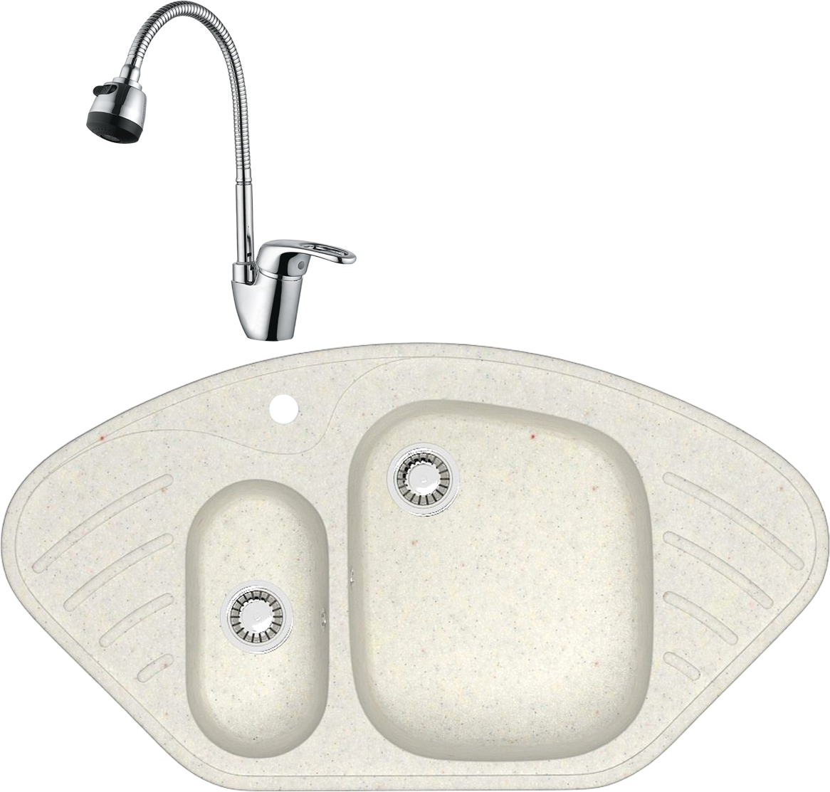 Комплект Мойка Domaci Болонья М-23-001, белая + Смеситель Ливорно WFD04163B