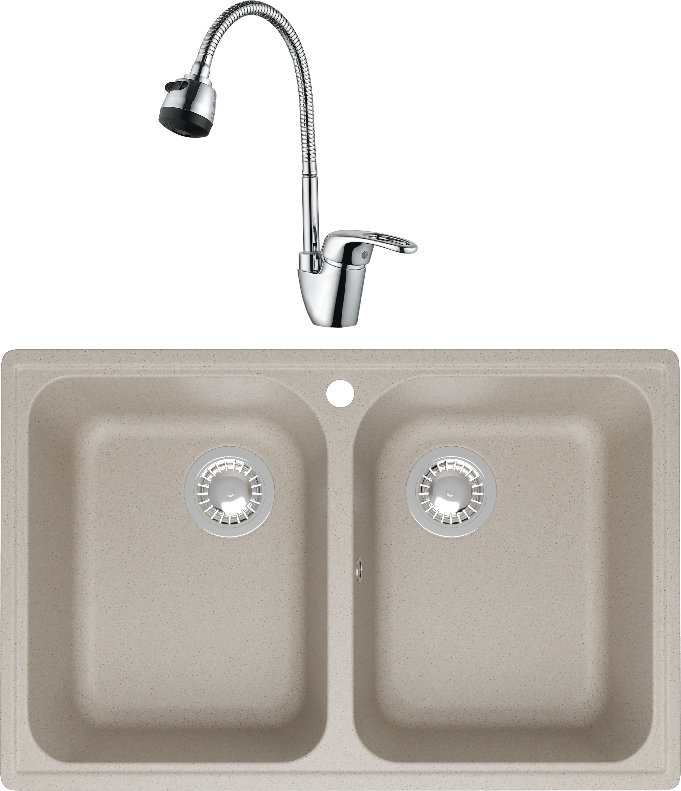 Комплект Мойка Domaci Болонья М-260-003, бежевая + Смеситель Ливорно WFD04163B