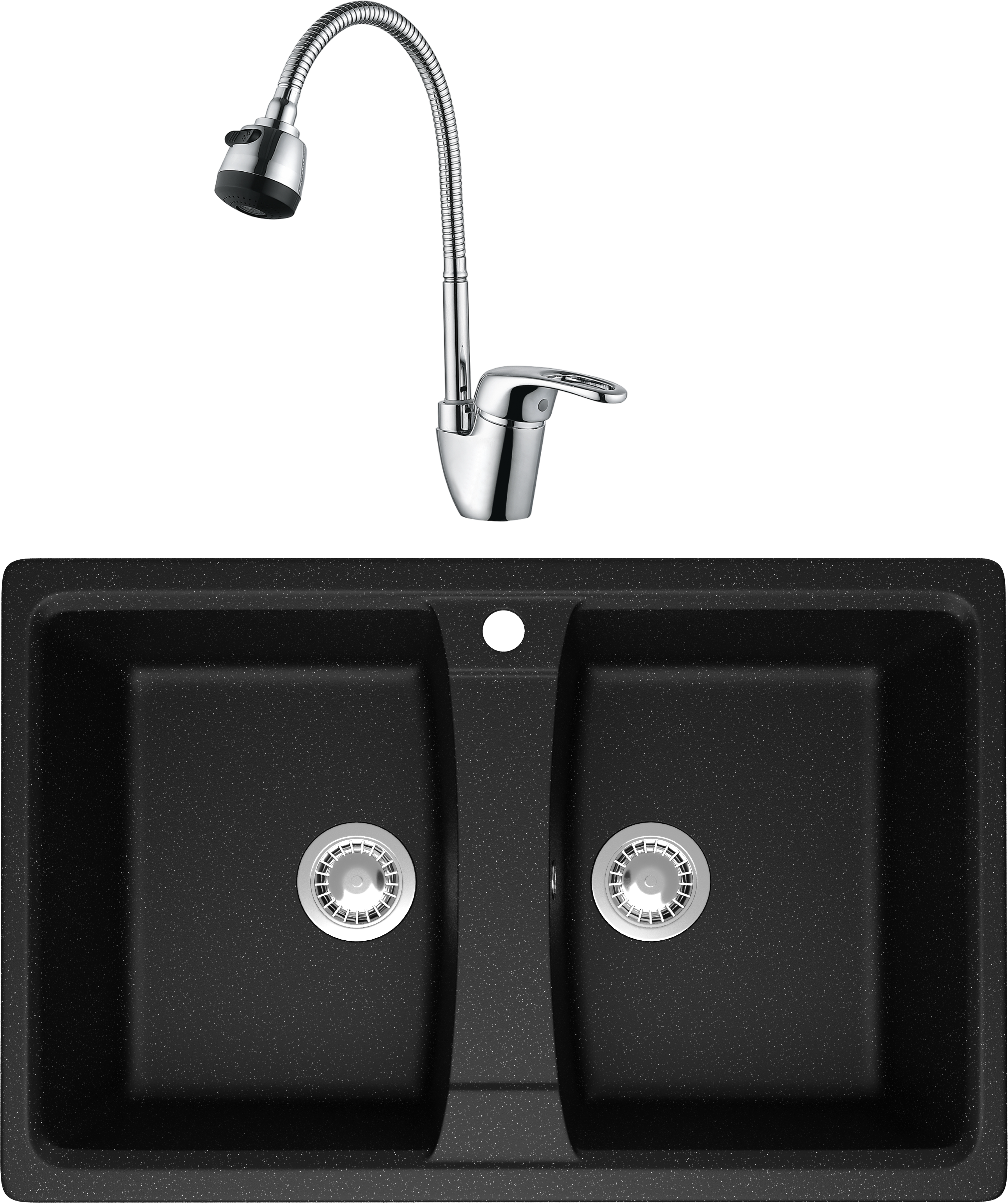 Комплект Мойка Domaci Болонья М-26-002, черная + Смеситель Ливорно WFD04163B