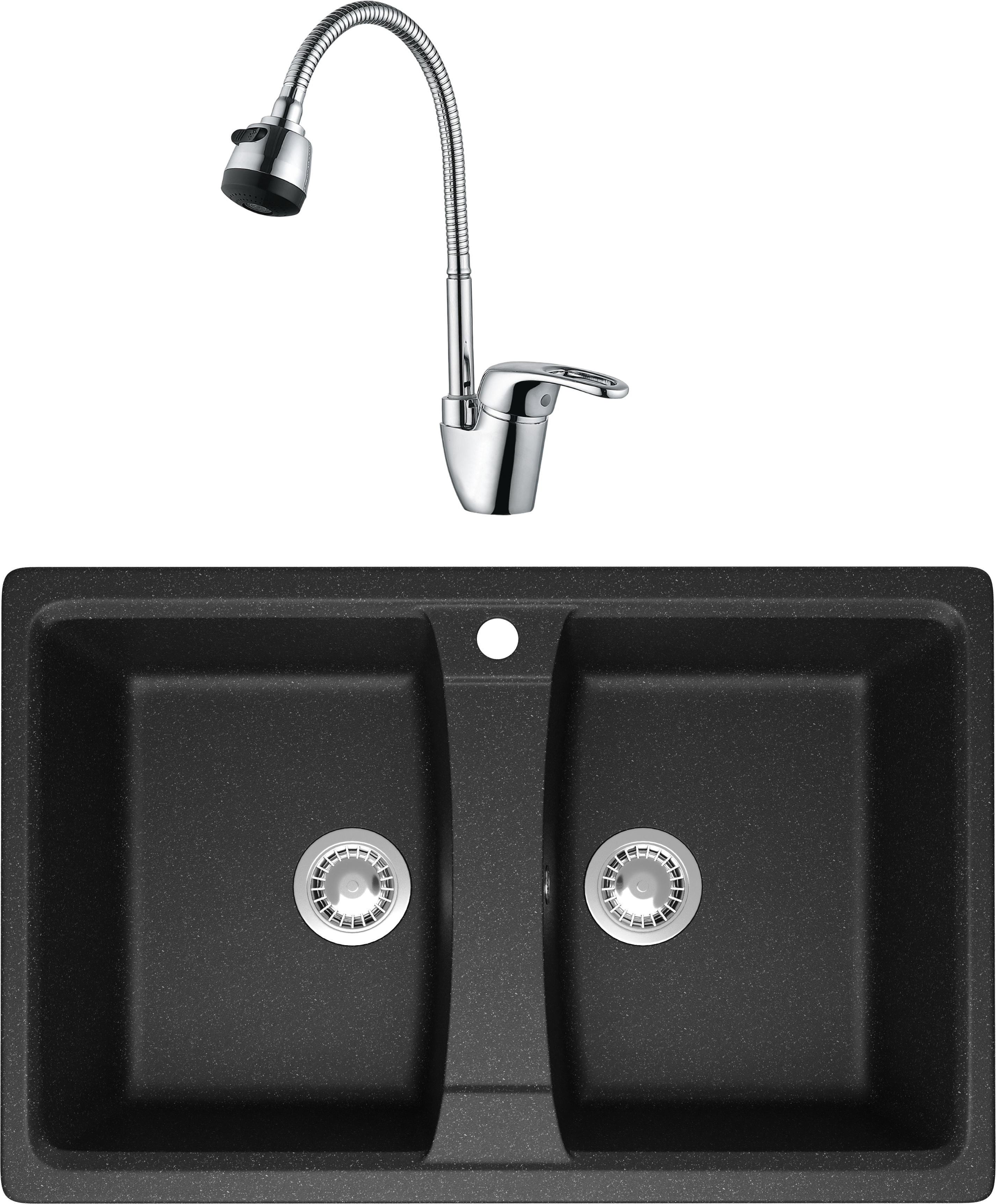 Комплект Мойка Domaci Болонья М-26-007, антрацит + Смеситель Ливорно WFD04163B
