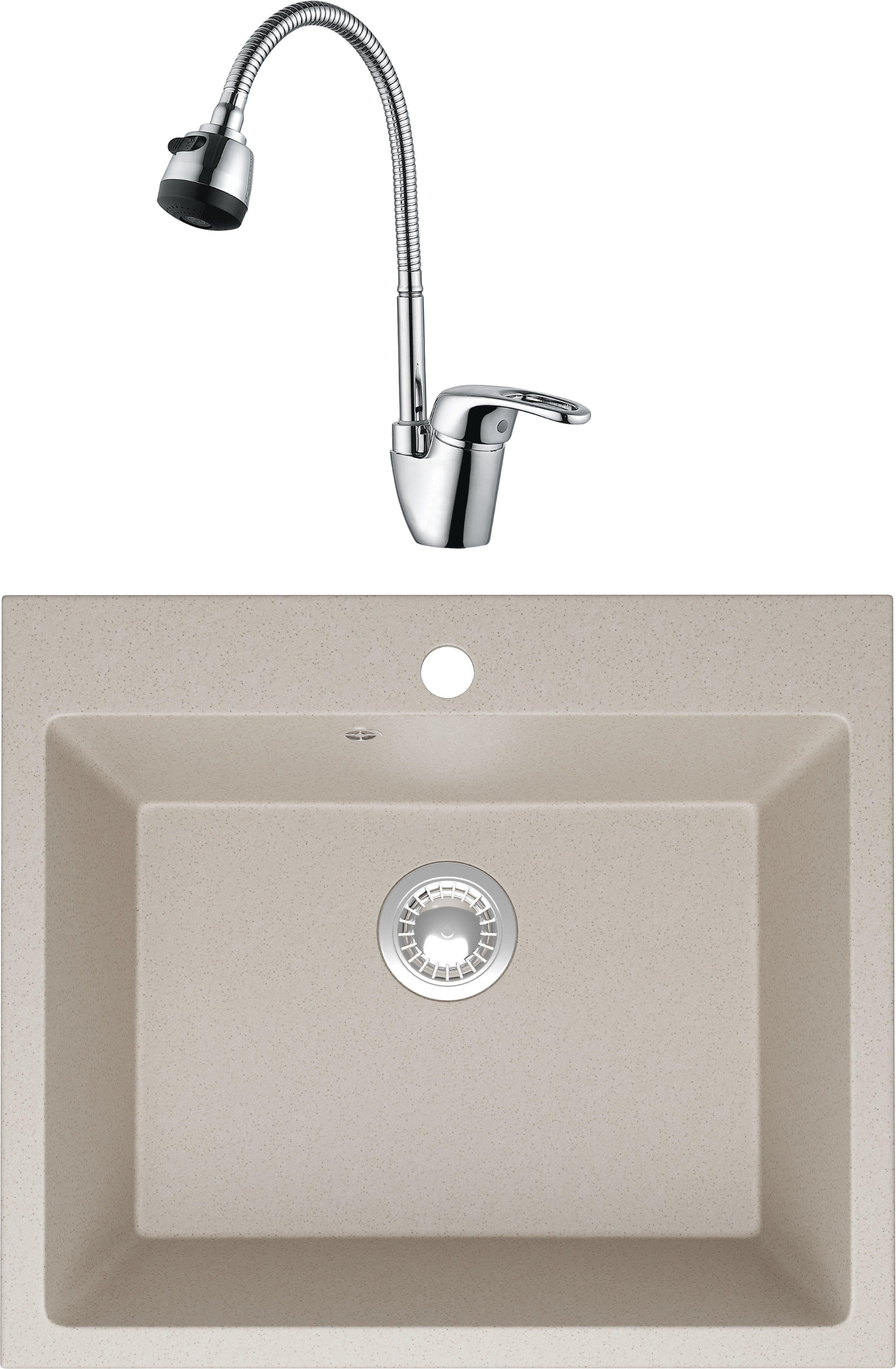 Комплект Мойка Domaci Болонья М-44-003, бежевая + Смеситель Ливорно WFD04163B