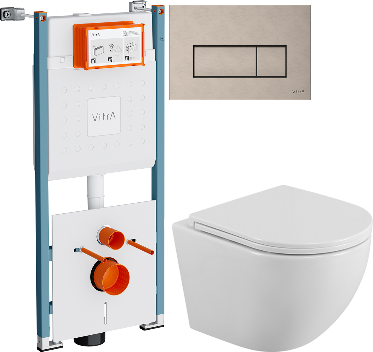 Комплект 3 в 1 Унитаз подвесной BelBagno Uno BB3105CHR/SC + Инсталляция VitrA V-Fix Core 732-5800-01PV + Кнопка Root Square 740-2395