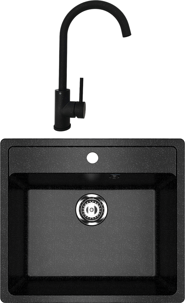 Комплект Мойка Ulgran U-104 U-104-308 + Смеситель РМС Sus124blk SUS124BLK-017F