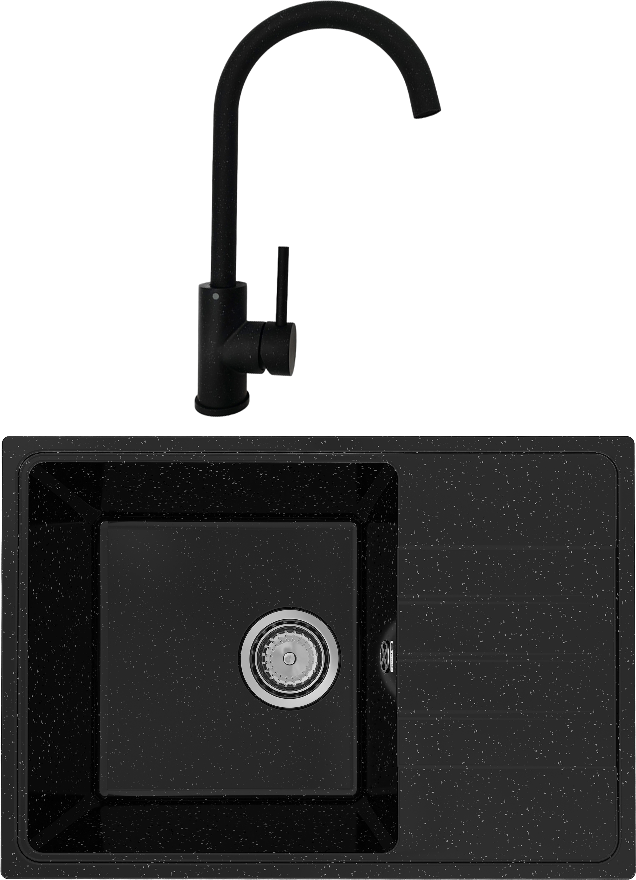 Комплект Мойка Practik PR-M 600-004, черный оникс + Смеситель РМС Sus124blk 017F, черный