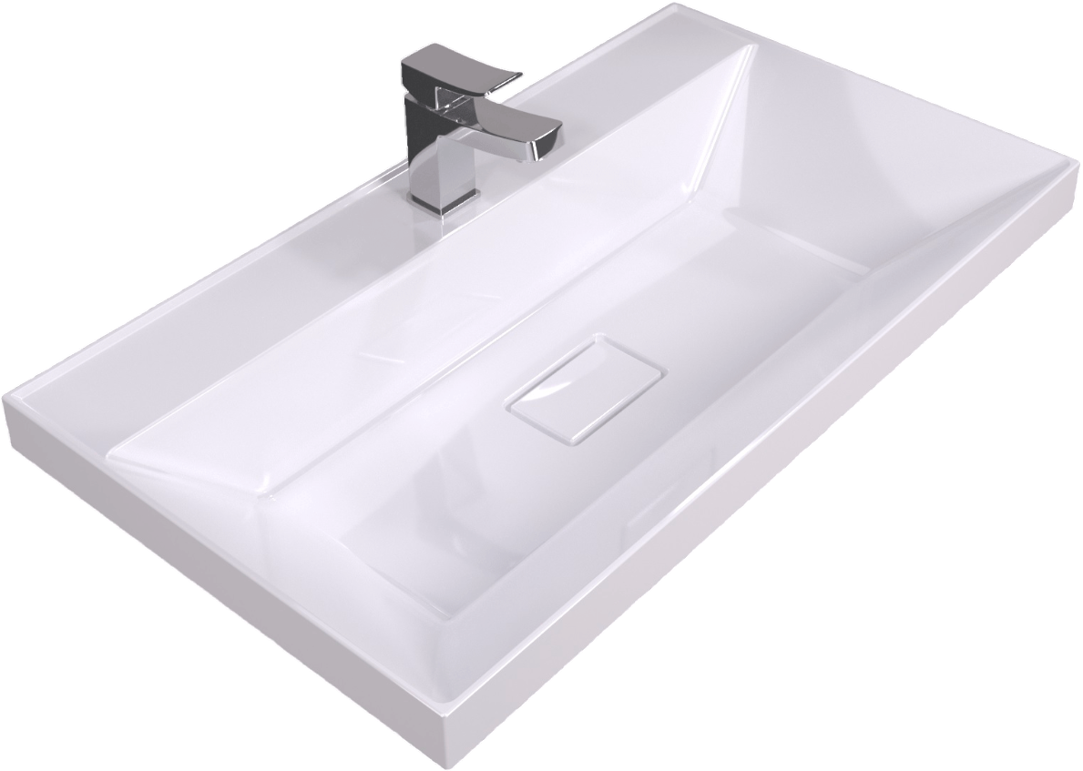 Мебельная раковина VERSALIA Bazis 80 накладная, глянцевая белая, прямоугольная, литьевой мрамор