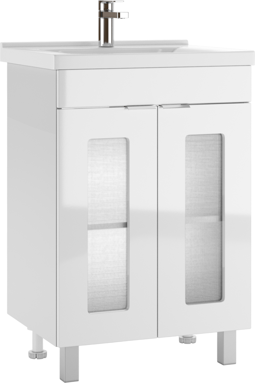 Тумба с раковиной Айсберг Кристалл 60 напольная, 2 дверцы, белая