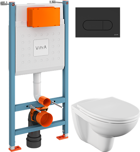 Комплект 3 в 1 Инсталляция с кнопкой VitrA V-Fix Core 732-5800-01 цвет матовый черный + Унитаз подвесной Norm Fit 6855B099-1777 + Крышка Norm 84-003-749 с микролифтом