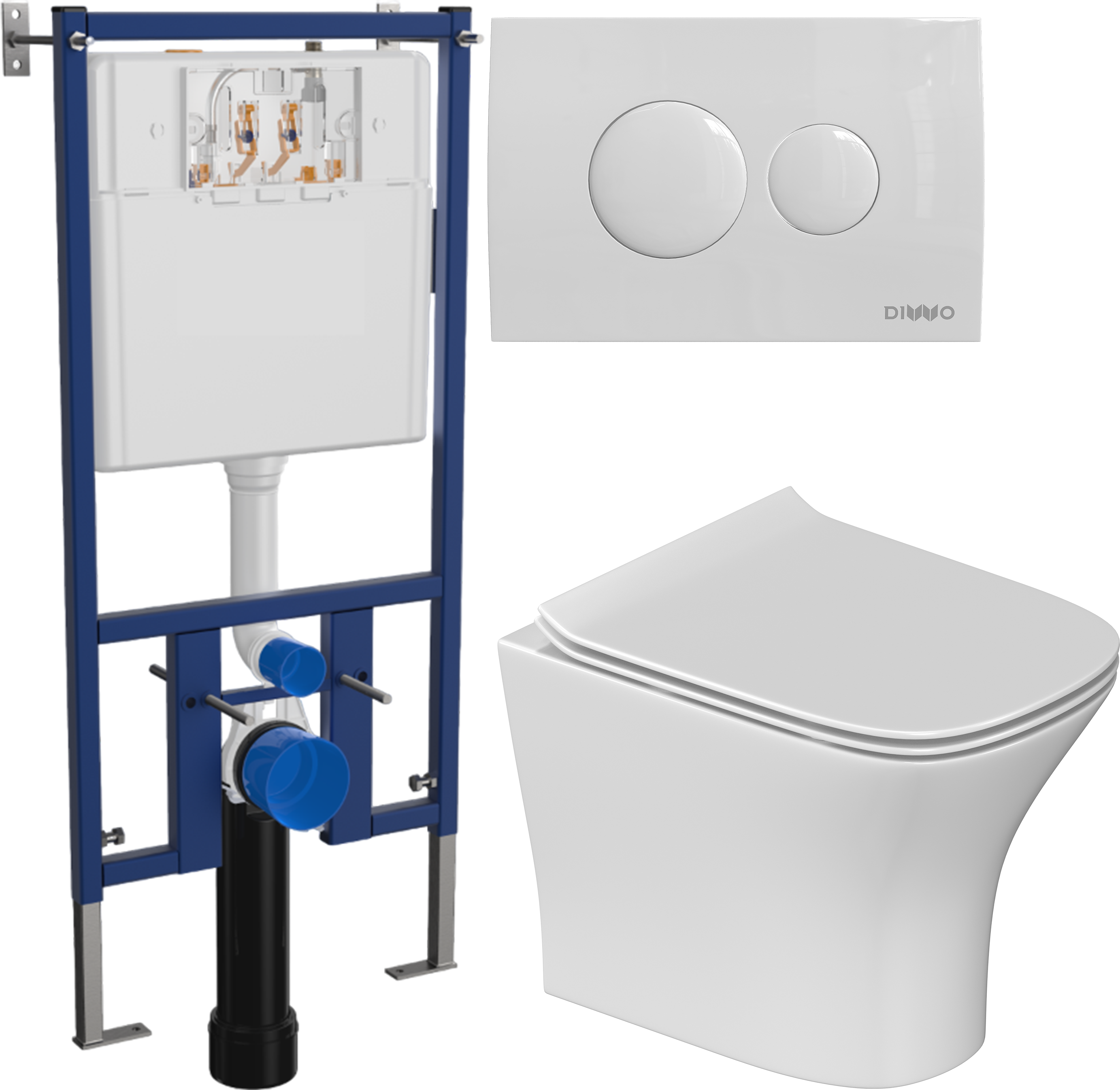 Комплект 3 в 1 Унитаз подвесной STWORKI Олланд S01401WH + Инсталляция DIWO 4501 + Кнопка 7310 цвет глянцевый белый