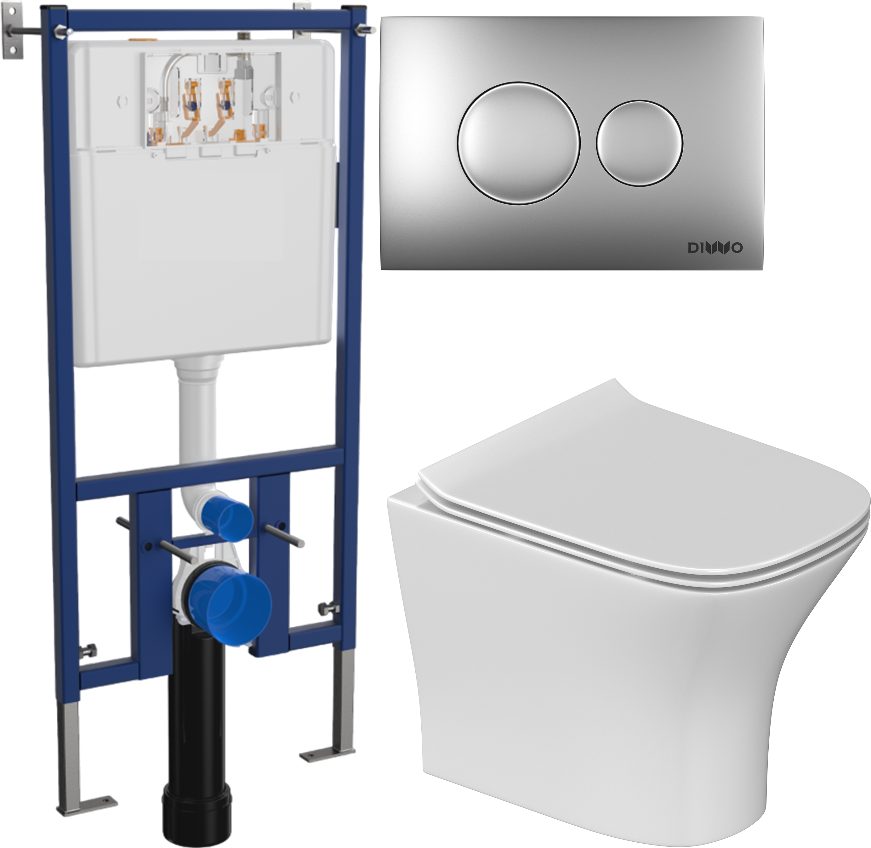 Комплект 3 в 1 Унитаз подвесной STWORKI Олланд S01401WH + Инсталляция DIWO 4501 + Кнопка 7311 цвет матовый хром