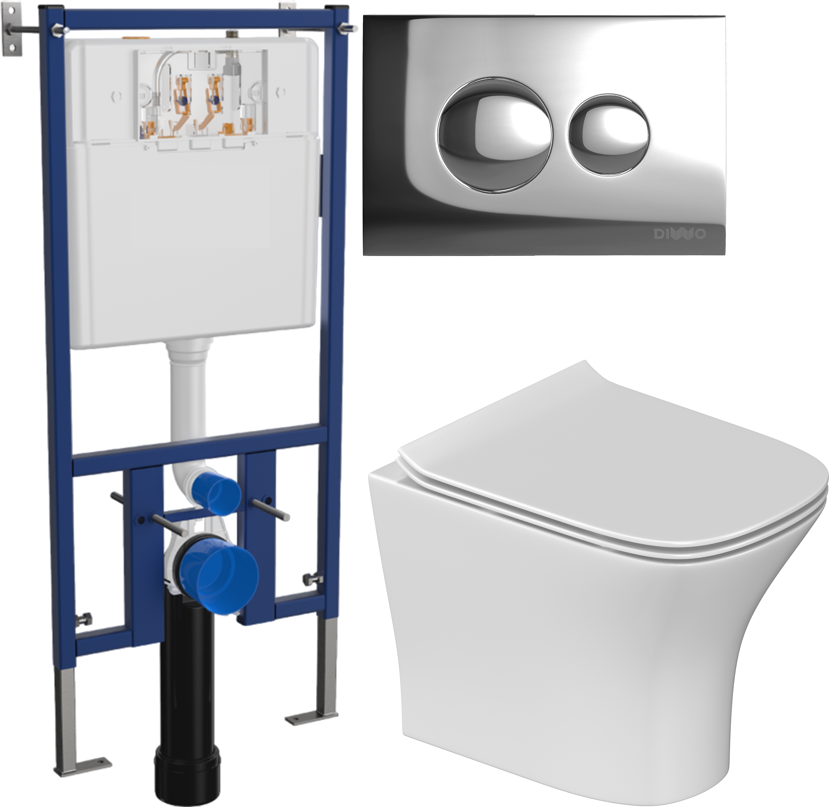 Комплект 3 в 1 Унитаз подвесной STWORKI Олланд S01401WH + Инсталляция DIWO 4501 + Кнопка 7312 цвет хром