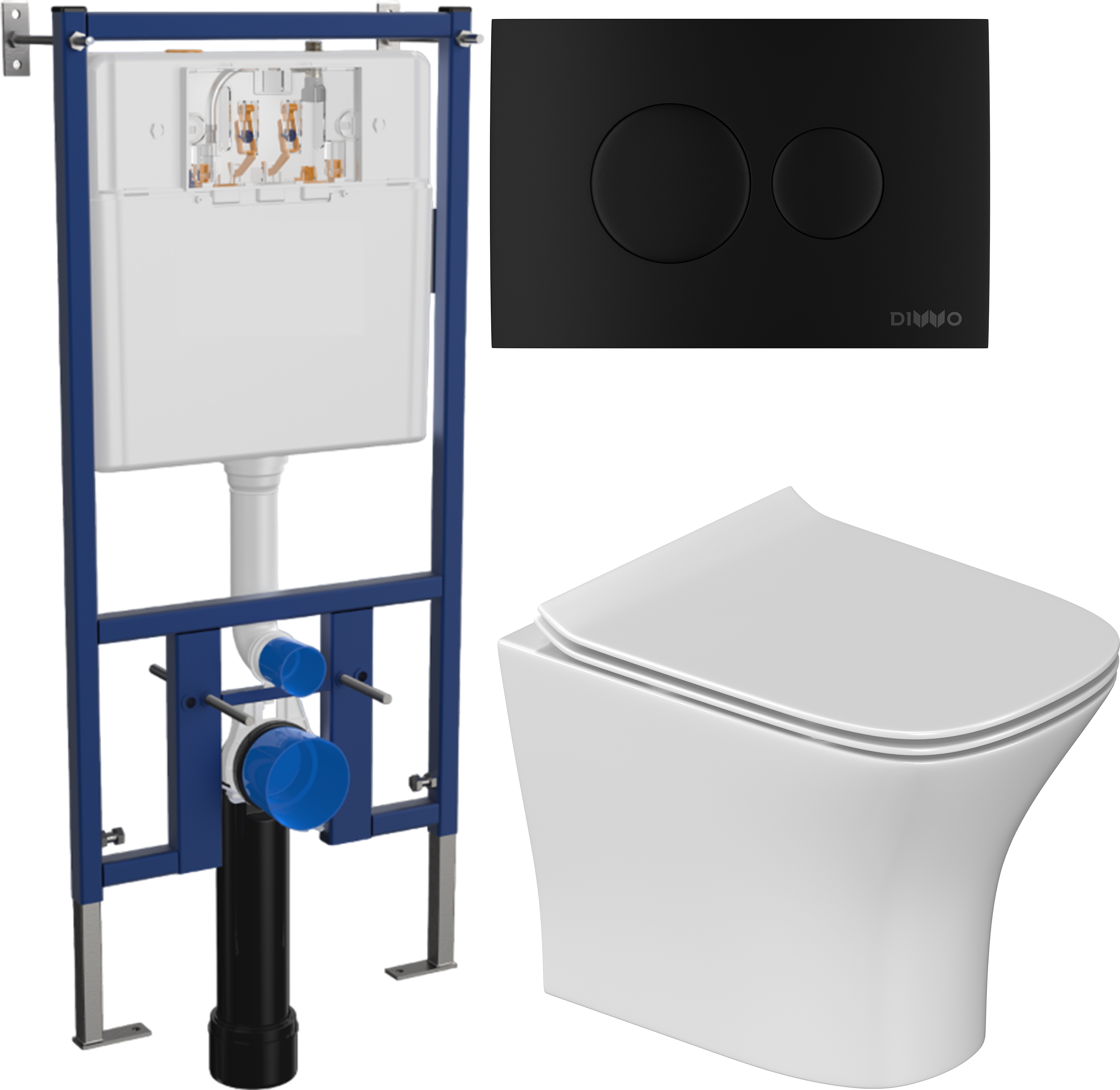 Комплект 3 в 1 Унитаз подвесной STWORKI Олланд S01401WH + Инсталляция DIWO 4501 + Кнопка 7313 цвет матовый черный