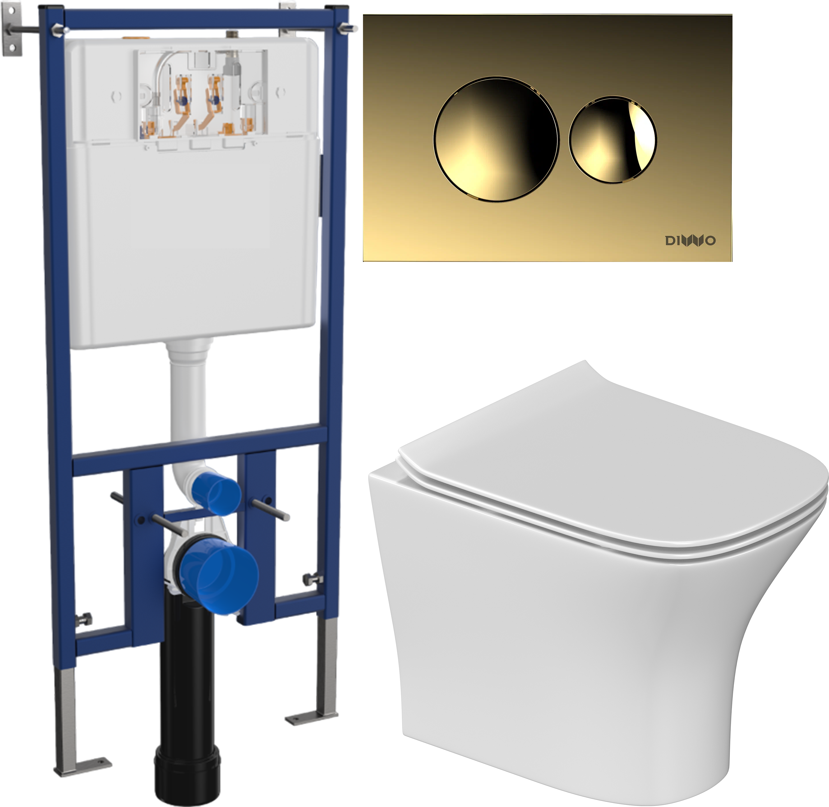 Комплект 3 в 1 Унитаз подвесной STWORKI Олланд S01401WH + Инсталляция DIWO 4501 + Кнопка 7315 цвет матовое золото