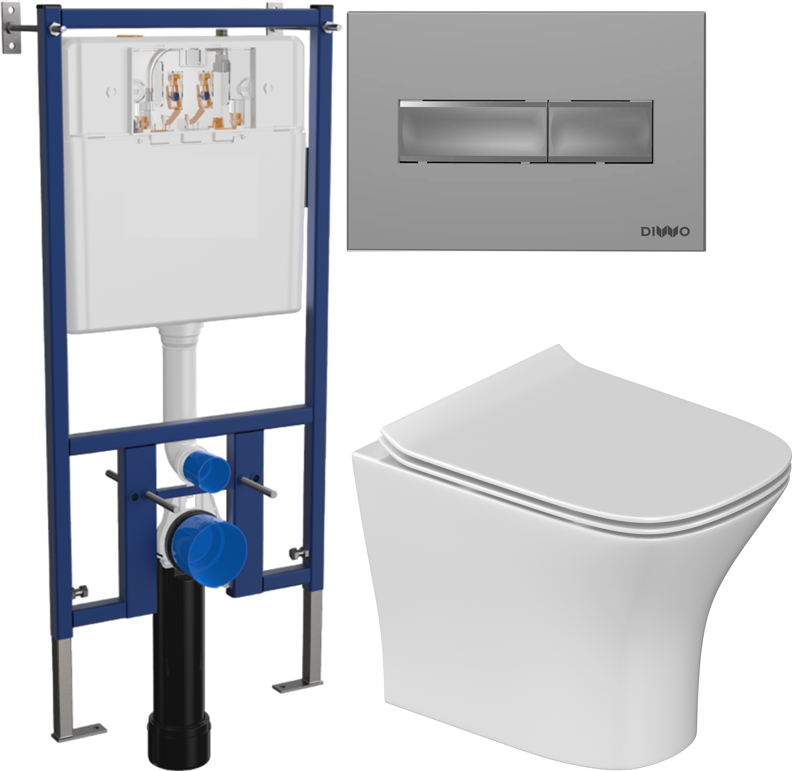 Комплект 3 в 1 Унитаз подвесной STWORKI Олланд S01401WH + Инсталляция DIWO 4501 + Кнопка 7321 цвет матовый хром