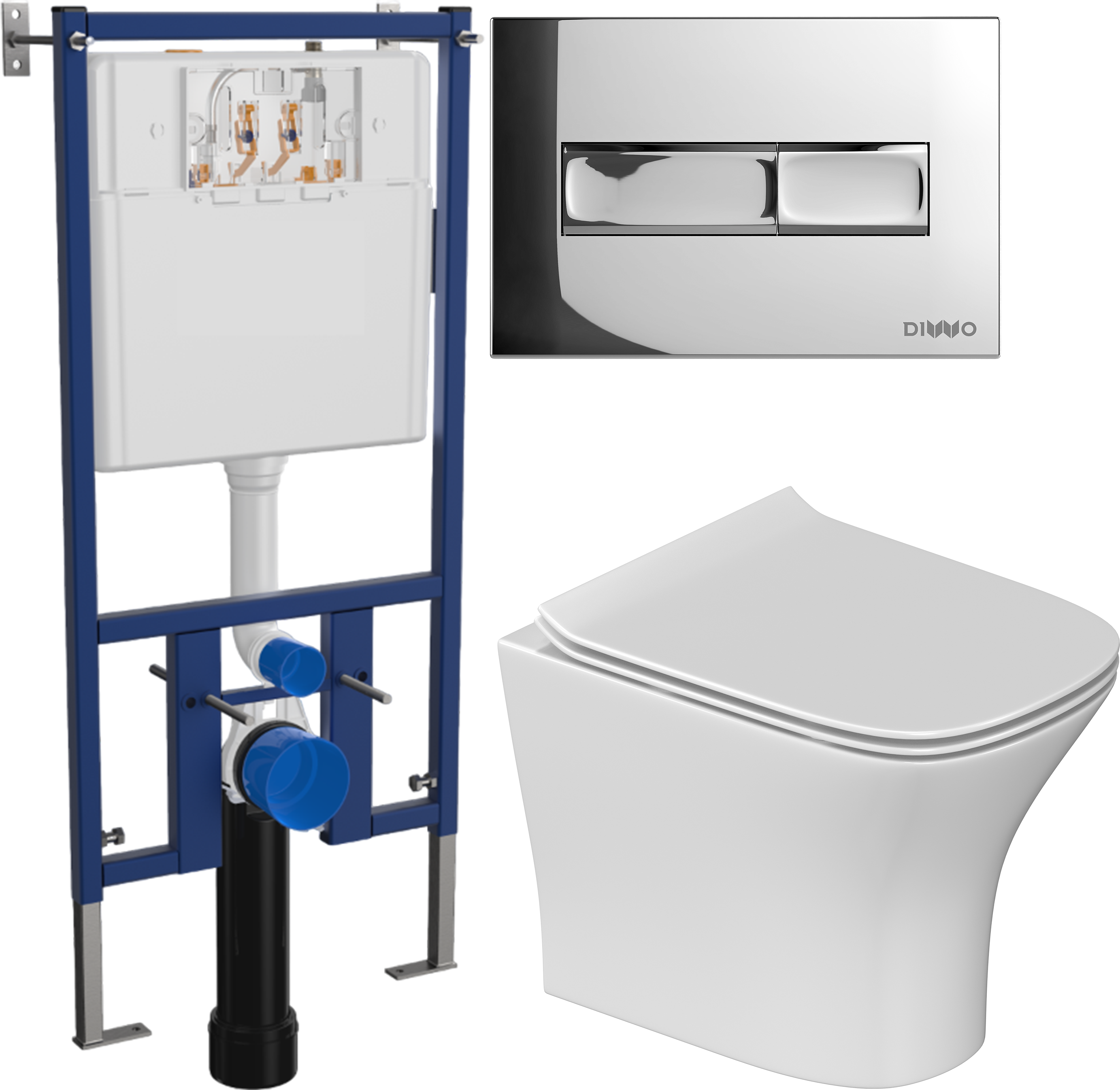 Комплект 3 в 1 Унитаз подвесной STWORKI Олланд S01401WH + Инсталляция DIWO 4501 + Кнопка 7322 цвет глянцевый хром