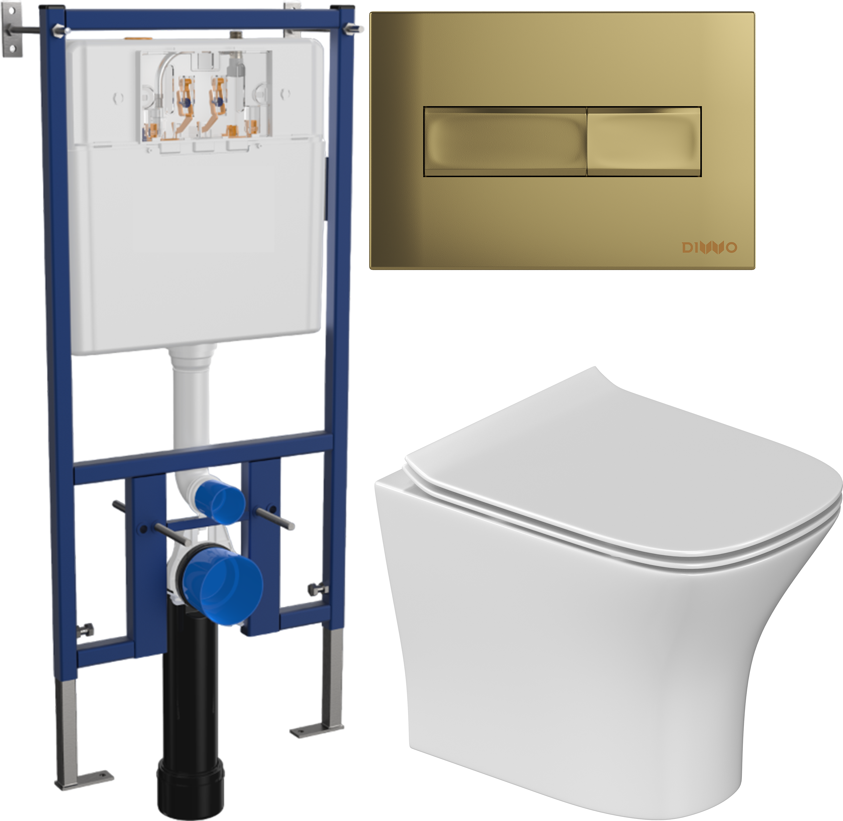 Комплект 3 в 1 Унитаз подвесной STWORKI Олланд S01401WH + Инсталляция DIWO 4501 + Кнопка 7325 цвет матовое золото