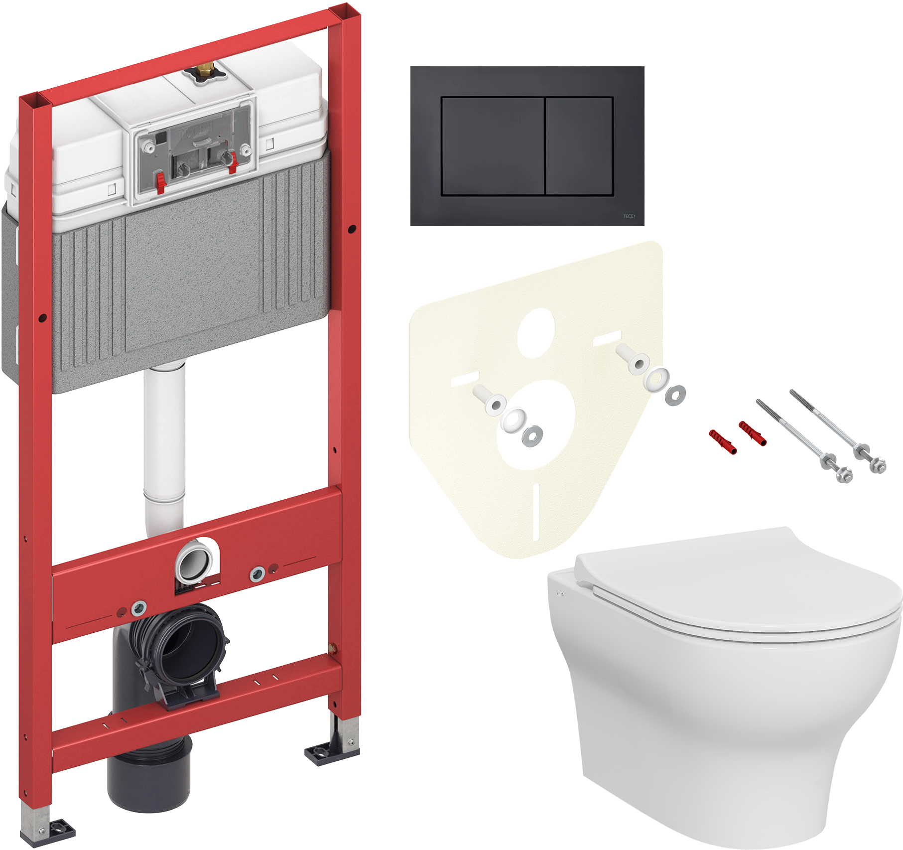 Комплект 3 в 1 Унитаз подвесной VitrA Zentrum Round 7786B003-0075 + Сиденье 801-003-019 + Инсталляция с кнопкой TECE Now 9400414
