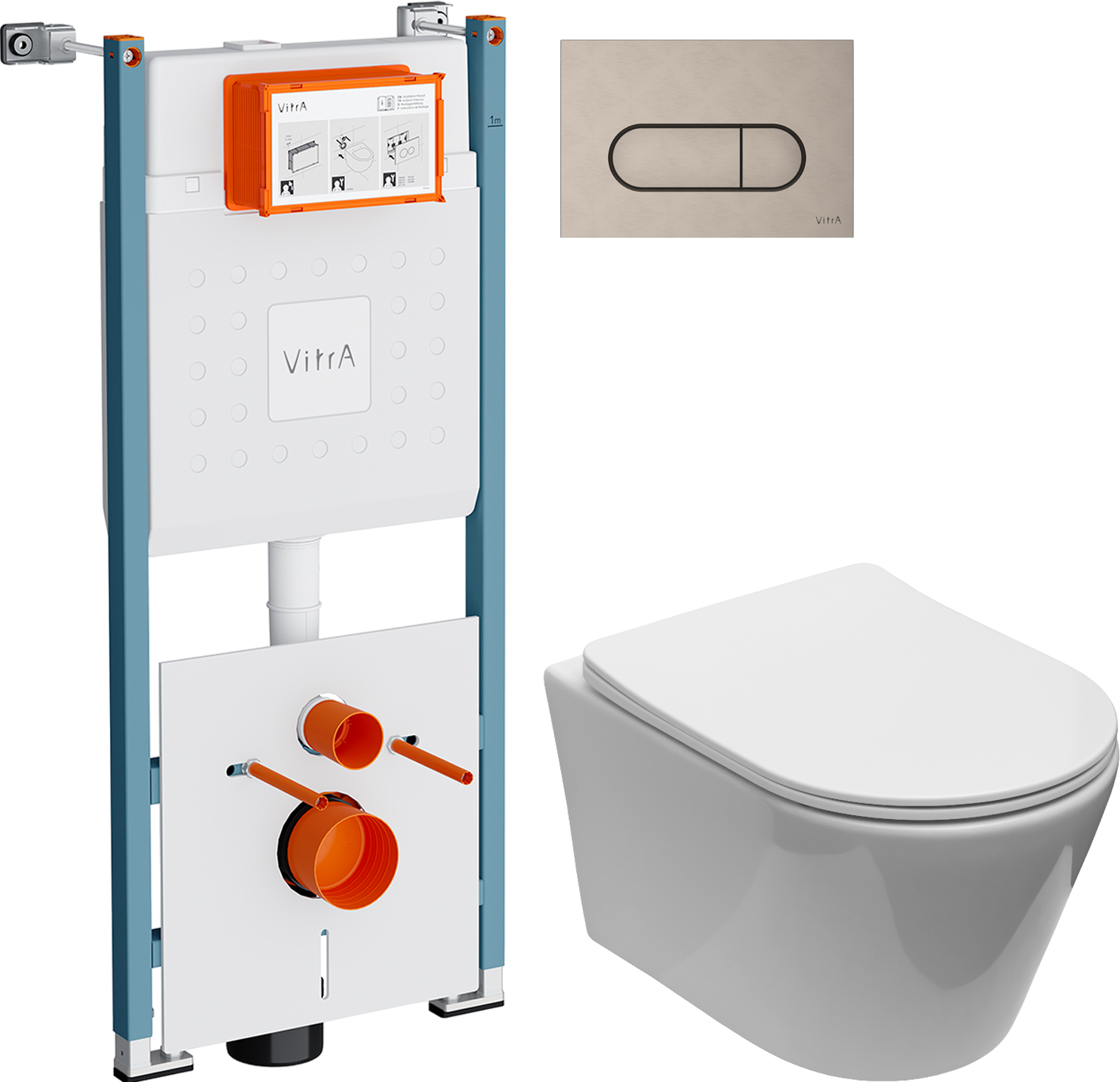 Комплект 3 в 1 Унитаз подвесной Aquanet Logan Tornado 340298 + Инсталляция VitrA V-Fix Core 732-5800-01PV + Кнопка Root Round 740-2295 цвет никель