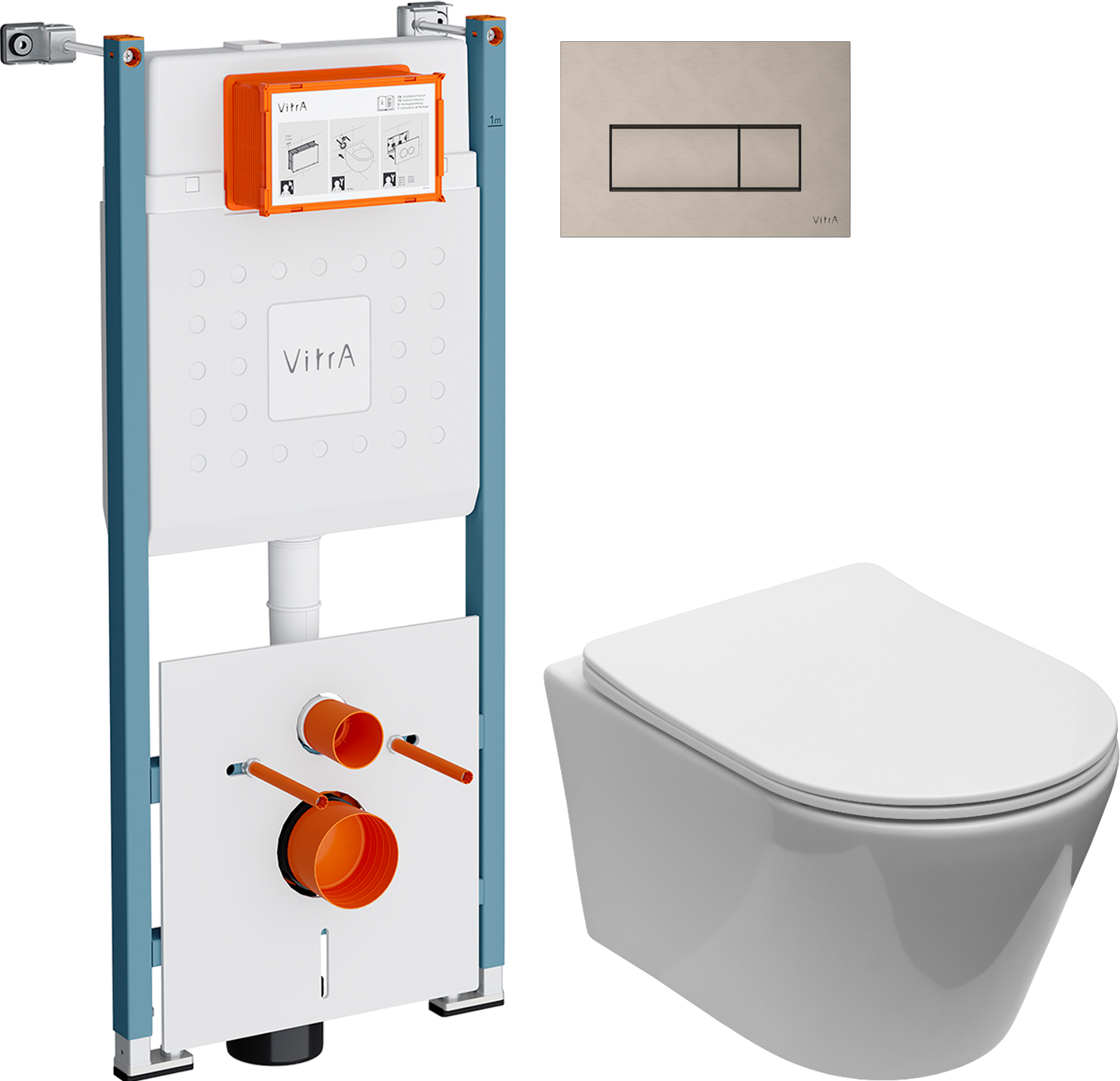 Комплект 3 в 1 Унитаз подвесной Aquanet Logan Tornado 340298 + Инсталляция VitrA V-Fix Core 732-5800-01PV + Кнопка Root Square 740-2395 цвет никель