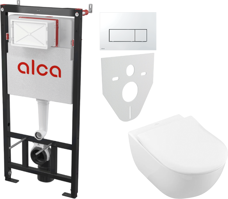 Комплект 2 в 1 Унитаз подвесной Villeroy & Boch Subway 2.0 5614R201 + Инсталляция с кнопкой AlcaPlast AM101/1120-4:1 RU M571-0001 цвет хром глянец