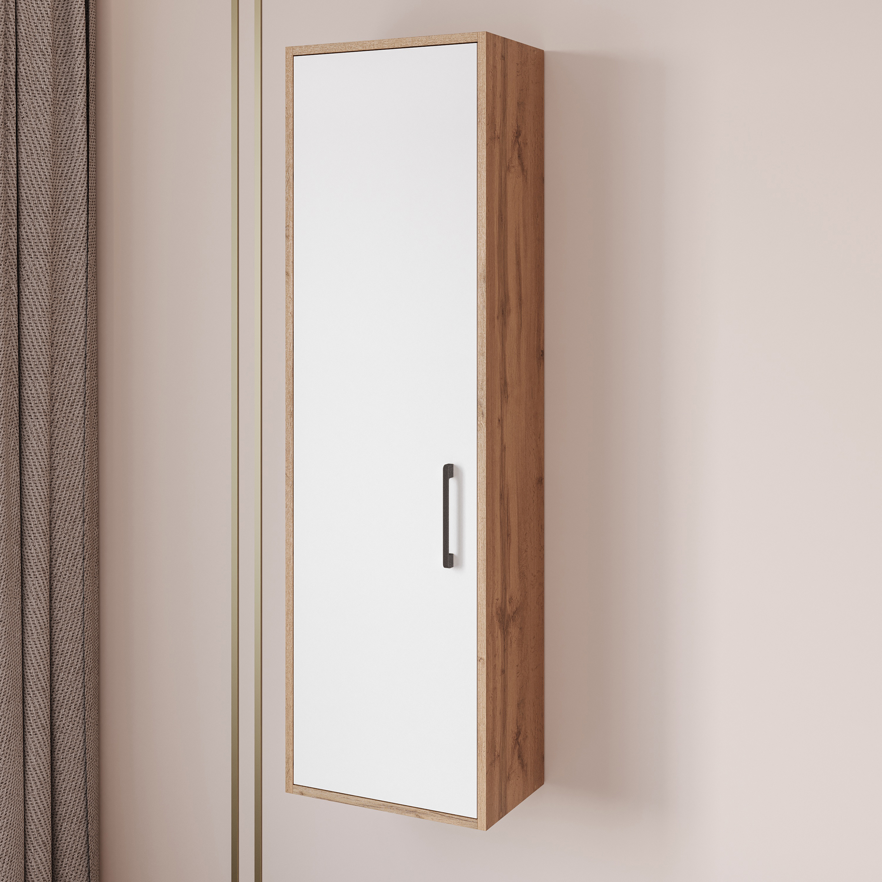 Шкаф навесной DIWO Кострома 40x135х25 см, навесной, белый, дуб вотан, ручка черная