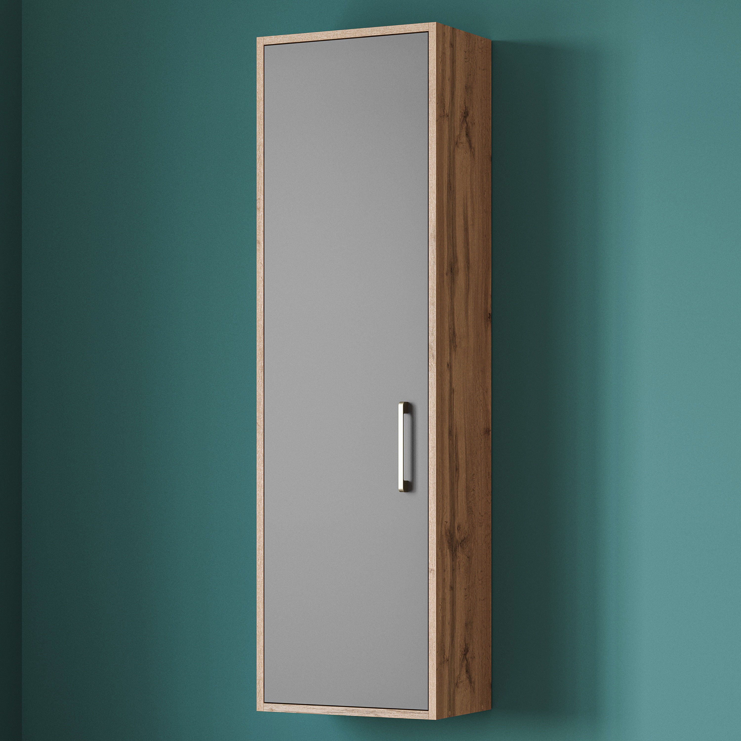 Шкаф навесной DIWO Кострома 40x135х25 см, навесной, антрацит, дуб вотан, ручка золото