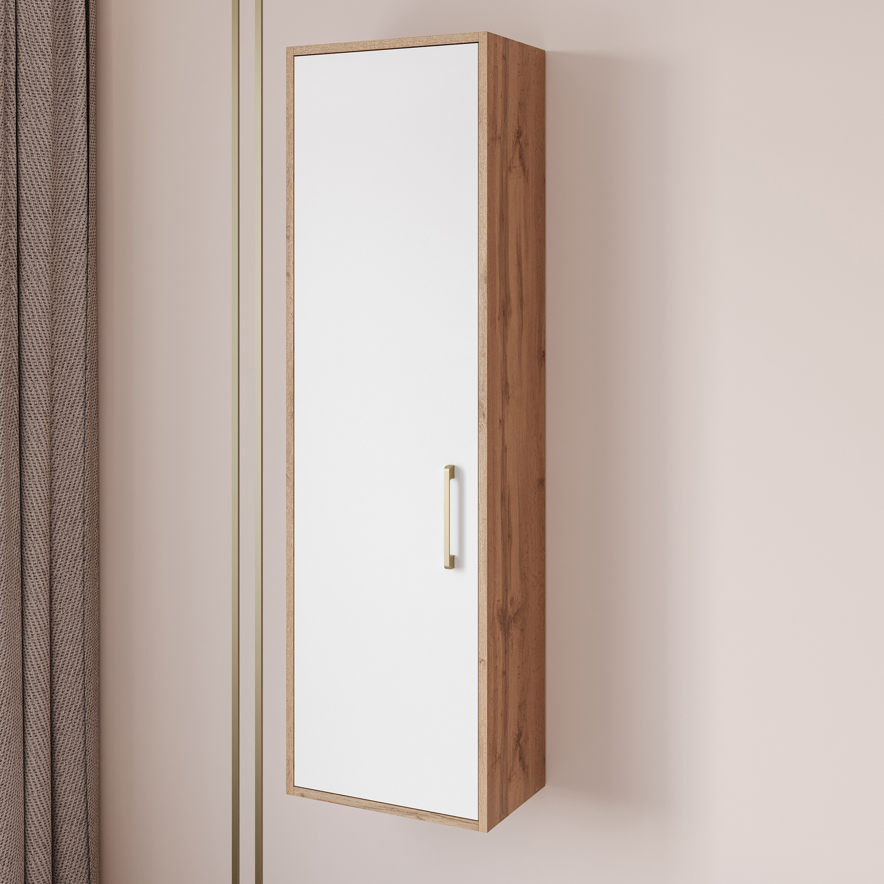 Шкаф навесной DIWO Кострома 40x135х25 см, навесной, белый, дуб вотан, ручка золото