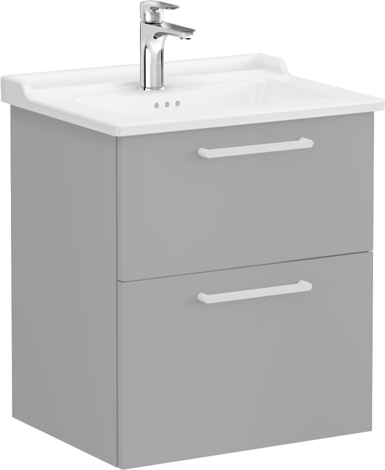 Тумба с раковиной VitrA Root Flat 60 с 2 ящиками, матовый серый камень