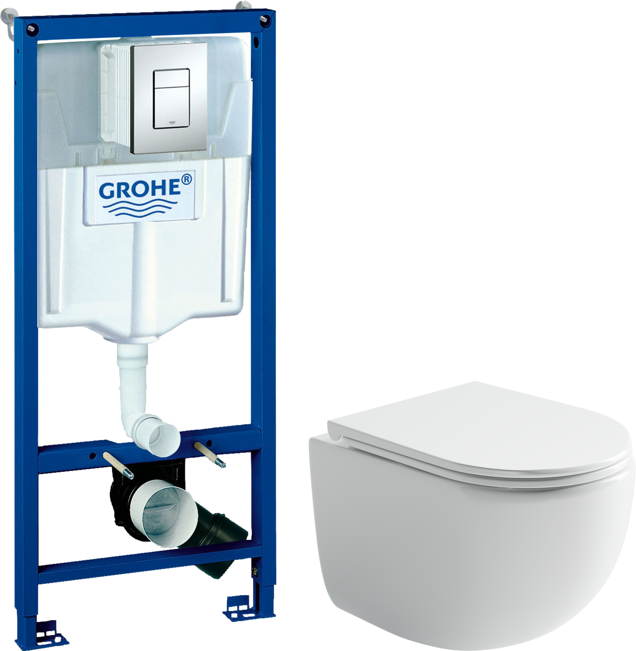 Комплект 2 в 1 Унитаз подвесной Ceramicanova UP Rimless CN4007 + Инсталляция с кнопкой Grohe Rapid SL 38772001 цвет хром