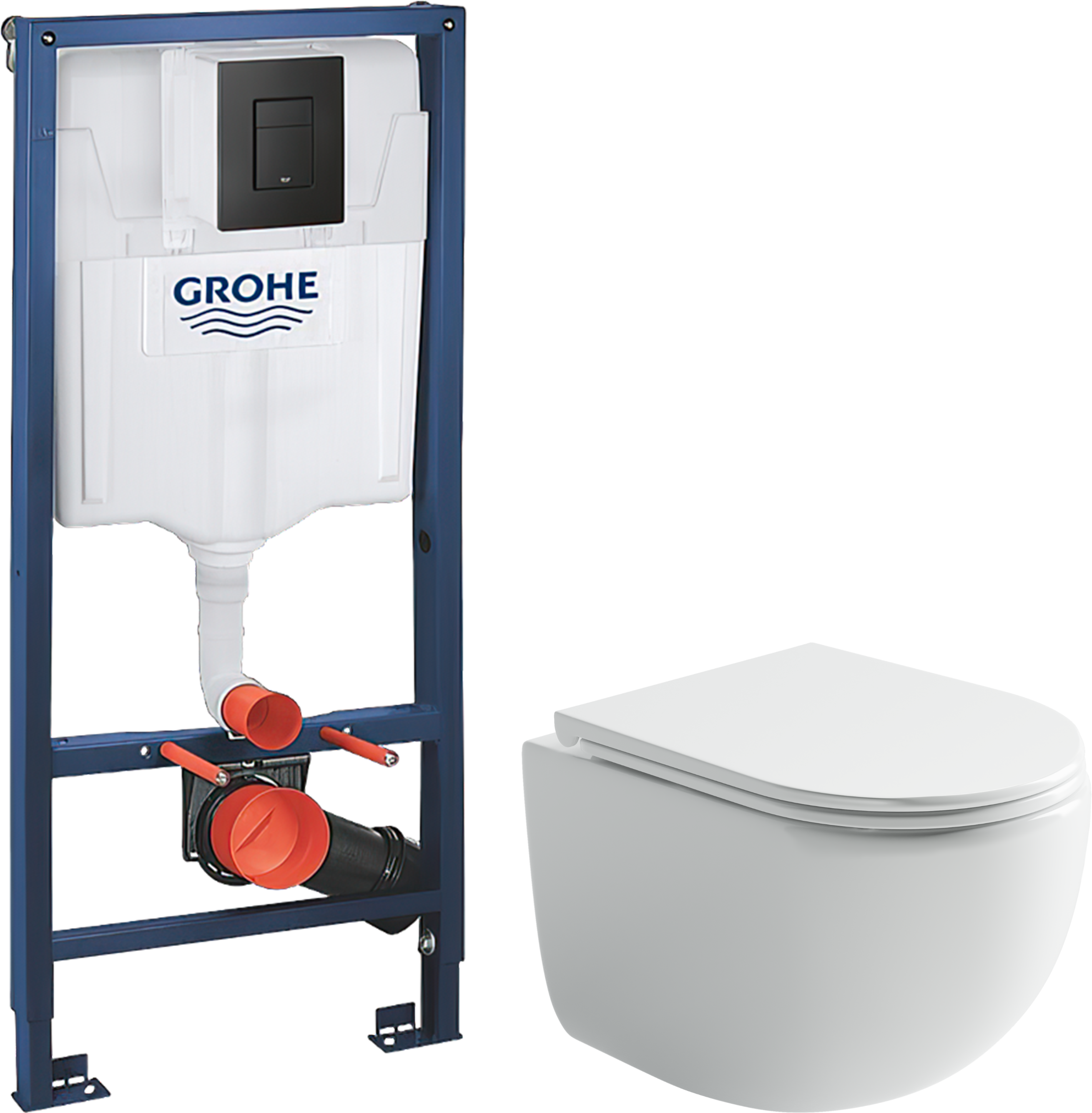 Комплект 2 в 1 Унитаз подвесной Ceramicanova UP Rimless CN4007 + Инсталляция с кнопкой Grohe Solido 38811KF0 цвет черный