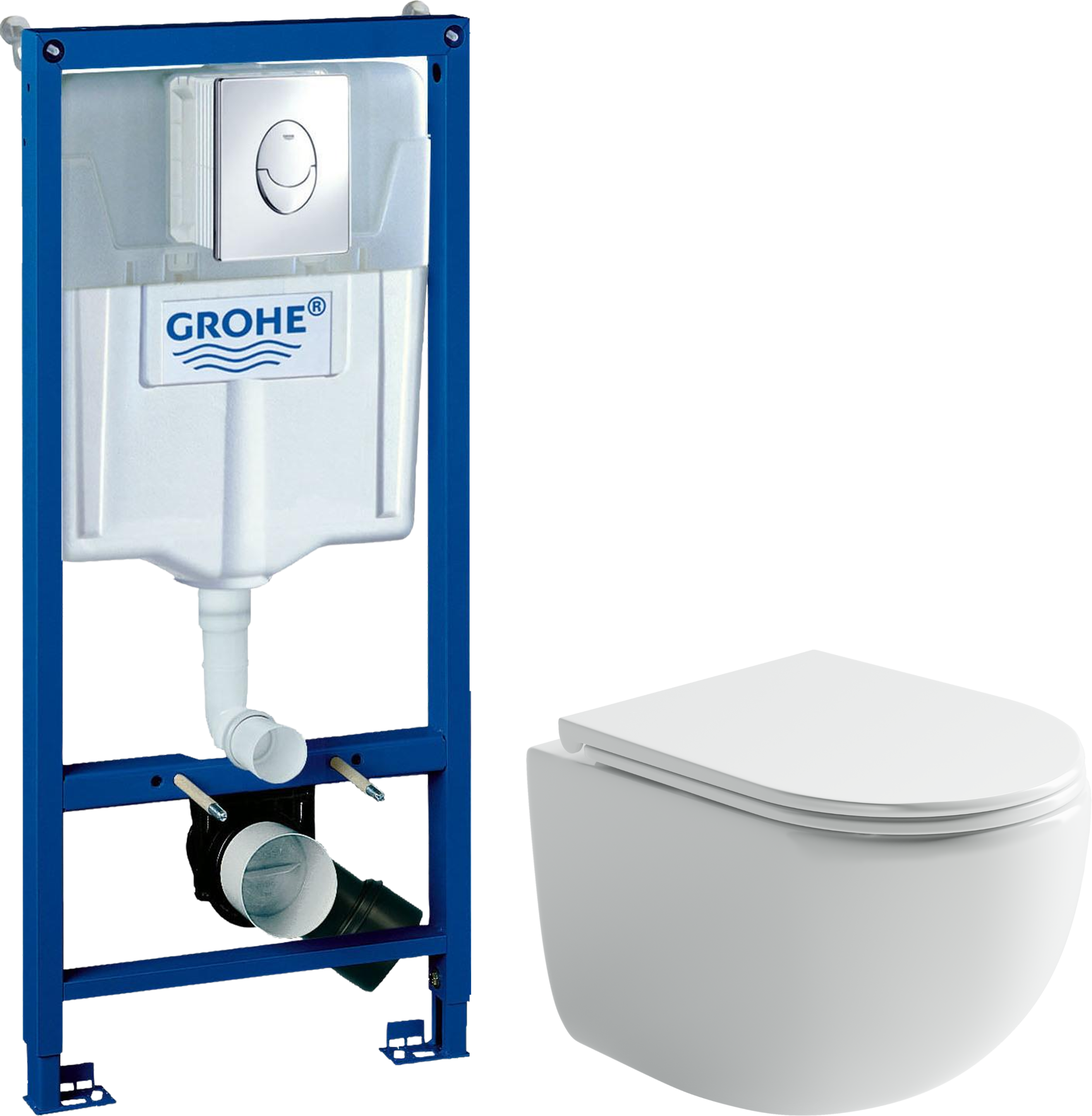 Комплект 2 в 1 Унитаз подвесной Ceramicanova UP Rimless CN4007 + Инсталляция с кнопкой Grohe Rapid SL 38721001 цвет хром