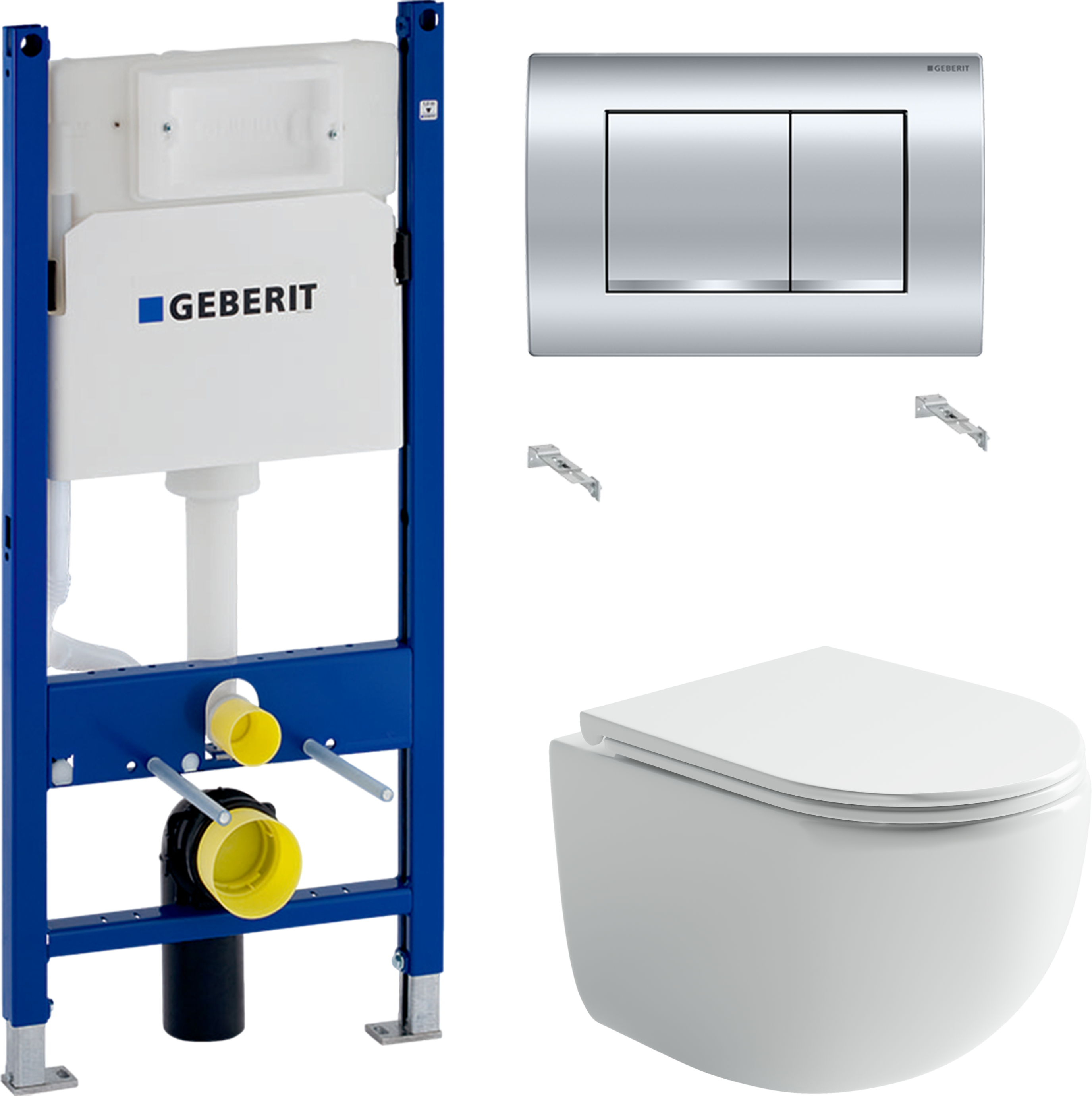 Комплект 2 в 1 Унитаз подвесной Ceramicanova UP Rimless CN4007 + Инсталляция с кнопкой Geberit Duofix Delta 458.163.21.1 цвет хром