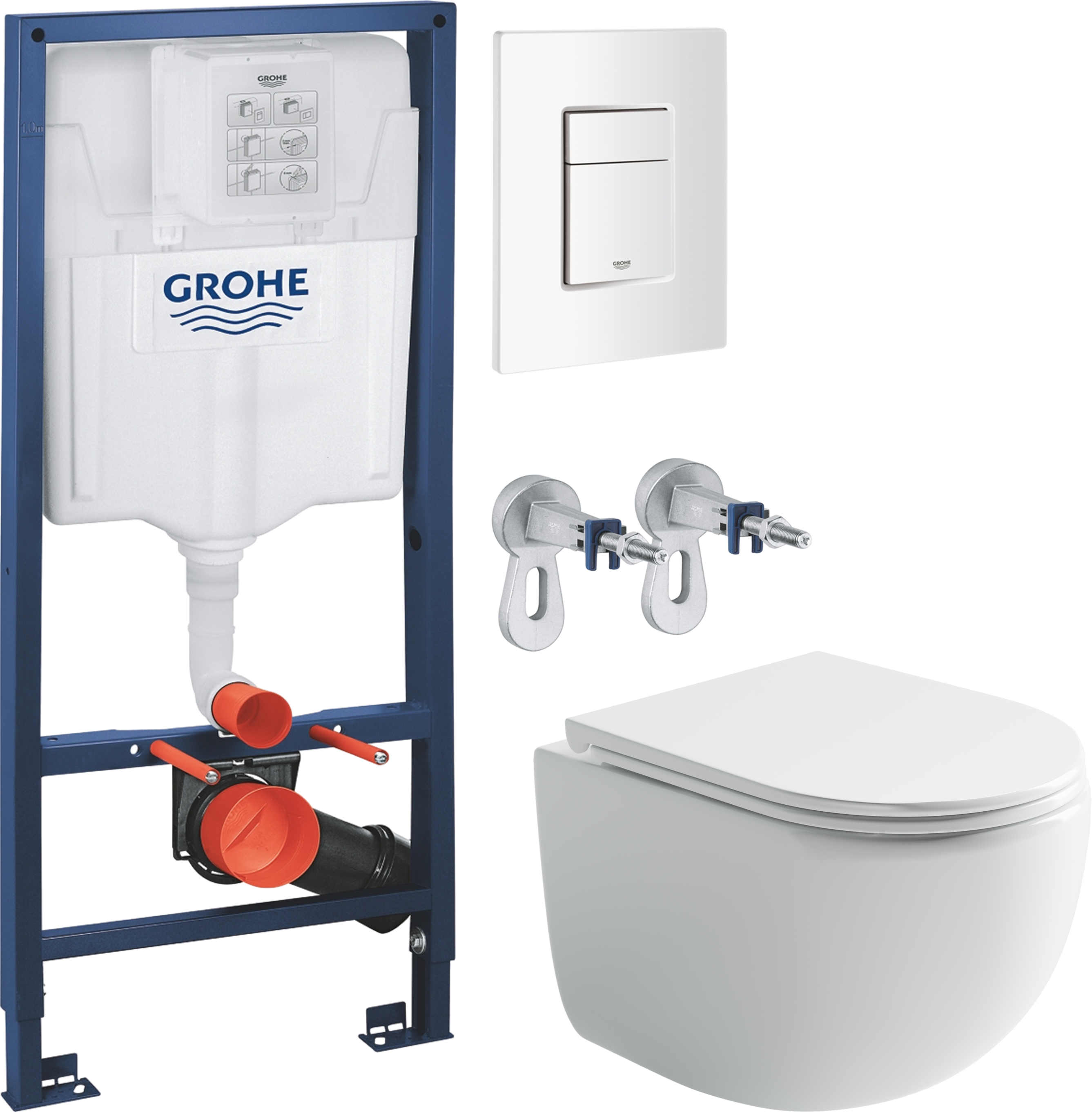 Комплект 2 в 1 Унитаз подвесной Ceramicanova UP Rimless CN4007 + Инсталляция с кнопкой Grohe Rapid SL 38772SH0 цвет белый