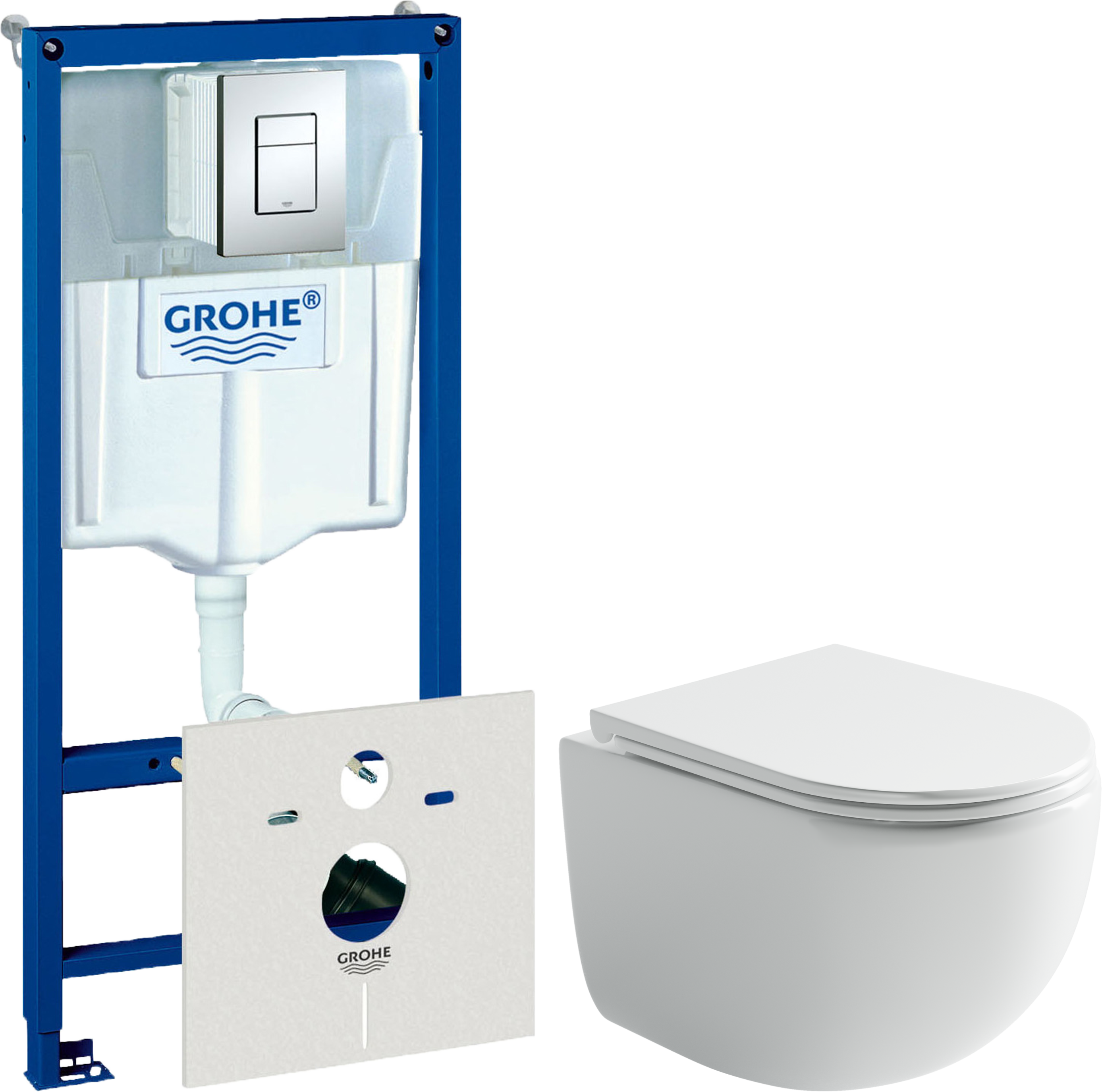 Комплект 2 в 1 Унитаз подвесной Ceramicanova UP Rimless CN4007 + Инсталляция с кнопкой Grohe Rapid SL 38775001 цвет хром