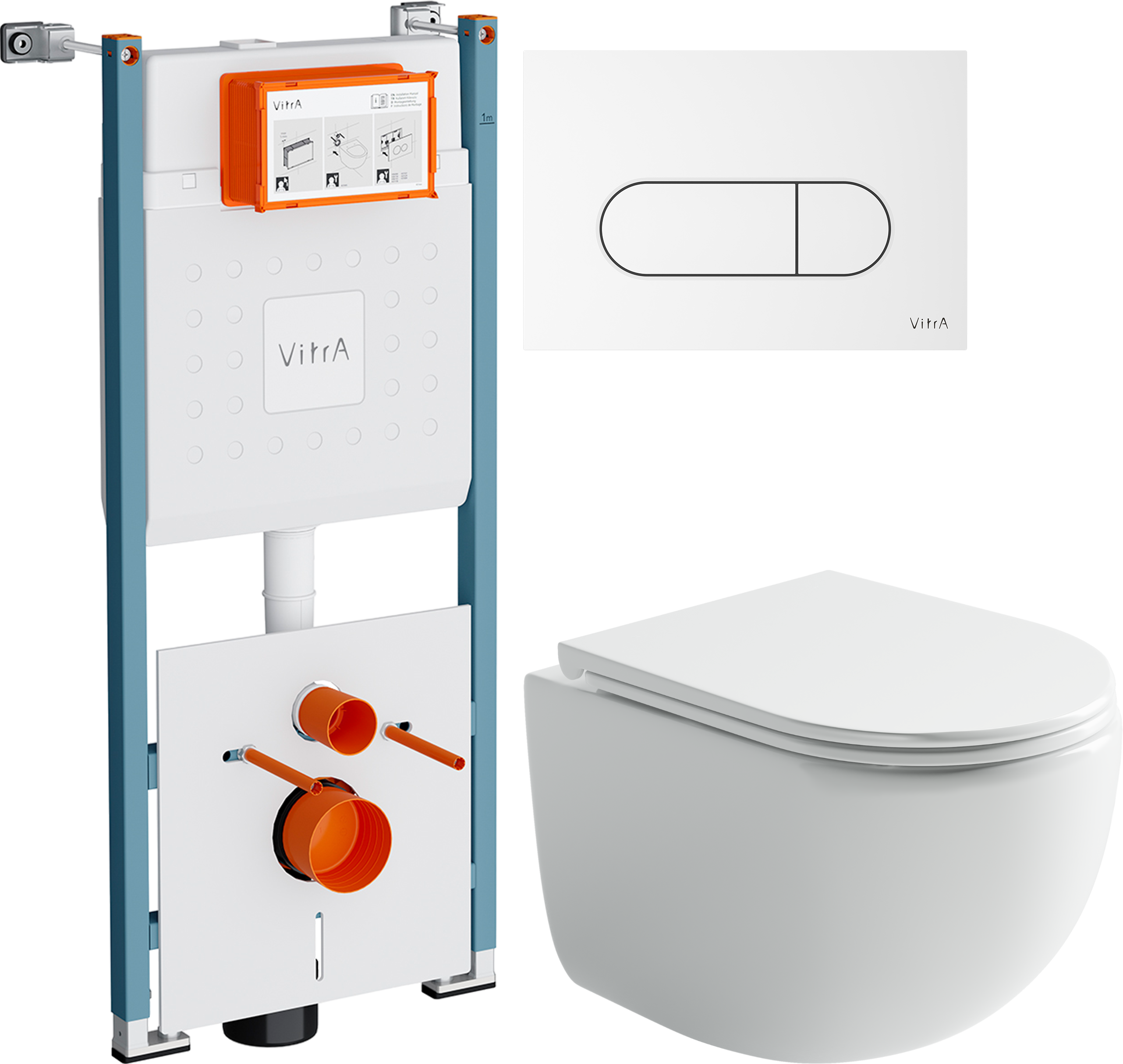 Комплект 3 в 1 Унитаз подвесной Ceramicanova UP Rimless CN4007 + Инсталляция VitrA V-Fix Core 732-5800-01PV + Кнопка Root Round 740-2200 цвет глянцевый белый