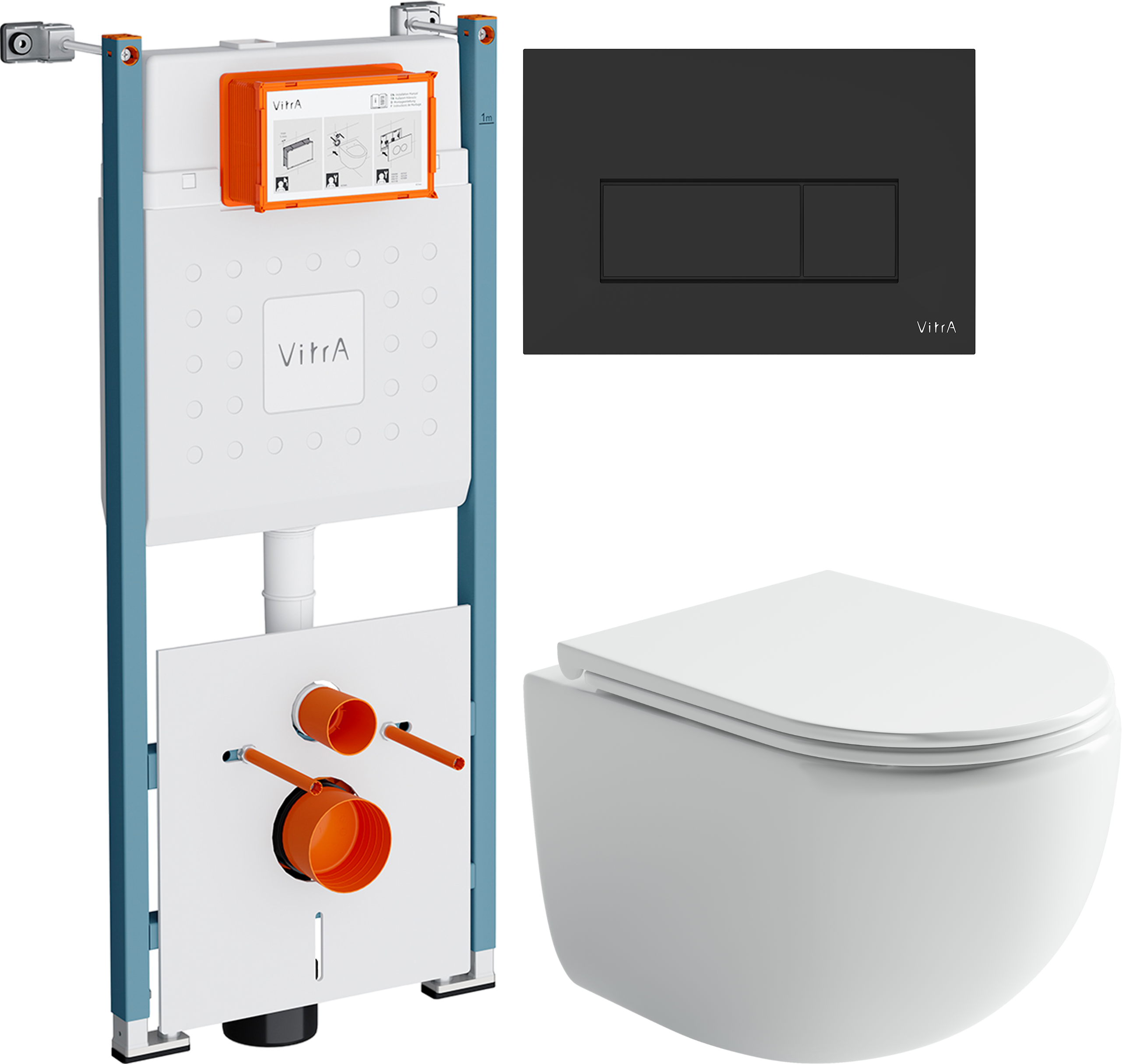 Комплект 3 в 1 Унитаз подвесной Ceramicanova UP Rimless CN4007 + Инсталляция VitrA V-Fix Core 732-5800-01PV + Кнопка Root Square 740-2311 цвет матовый черный