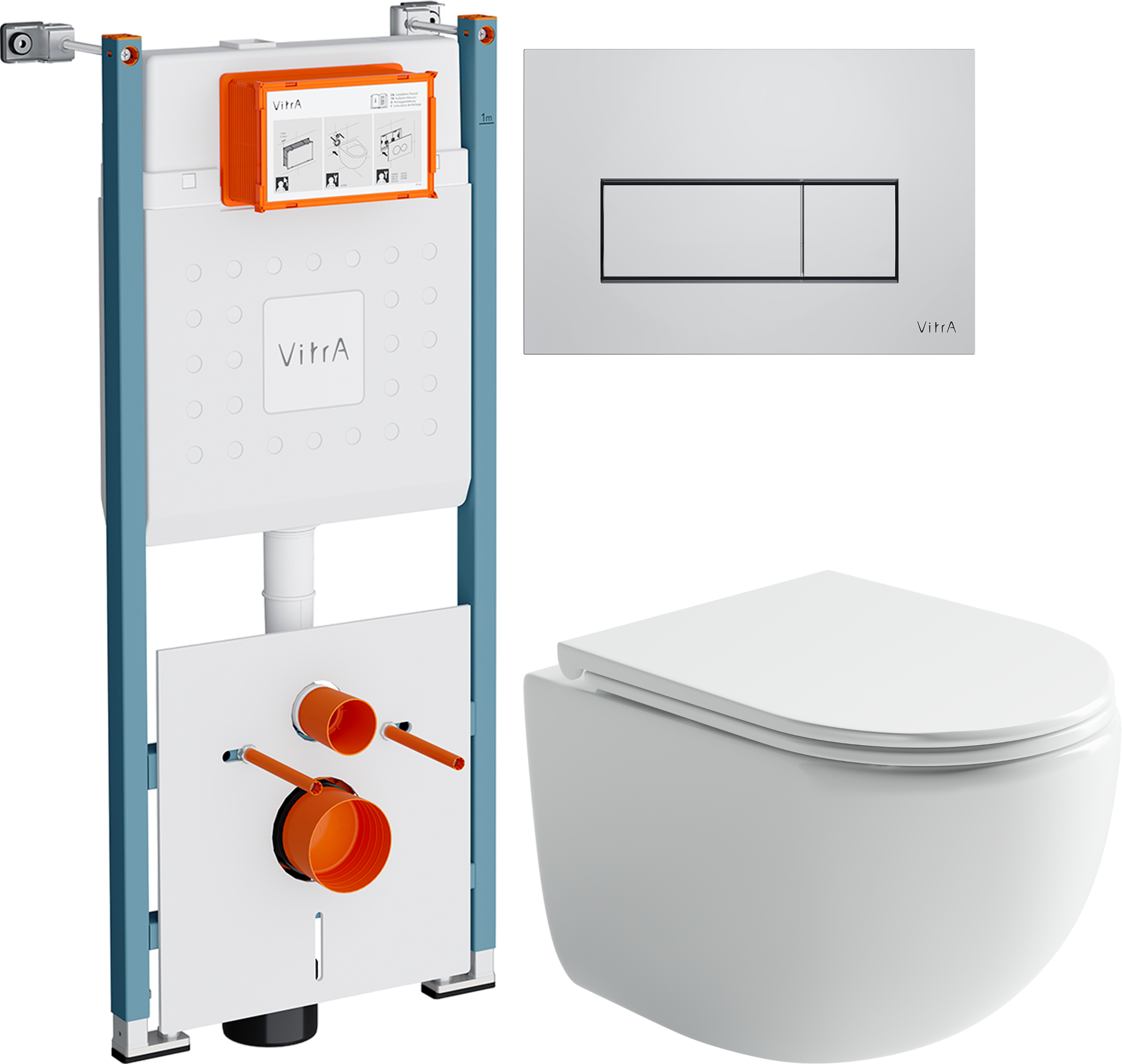 Комплект 3 в 1 Унитаз подвесной Ceramicanova UP Rimless CN4007 + Инсталляция VitrA V-Fix Core 732-5800-01PV + Кнопка Root Square 740-2380 цвет хром