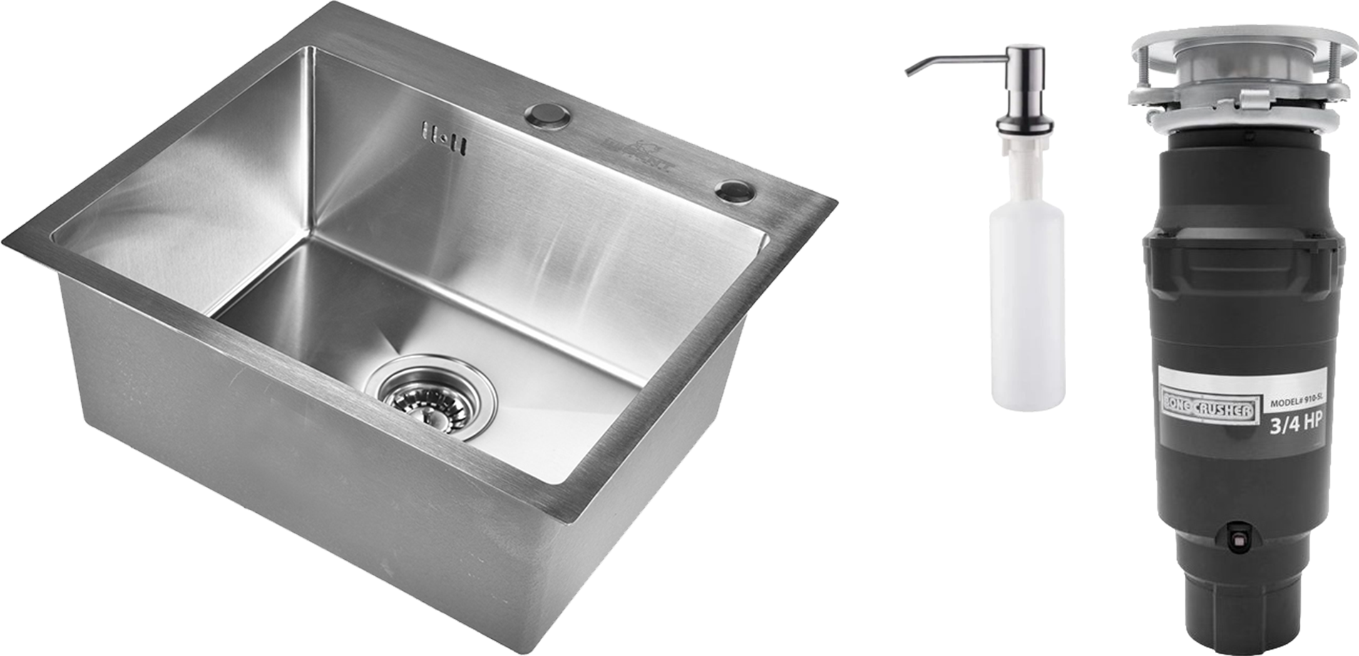 Комплект Мойка Wisent 5044, с дозатором, сатин + Измельчитель Bone Crusher BC 910-SL-Slim Line