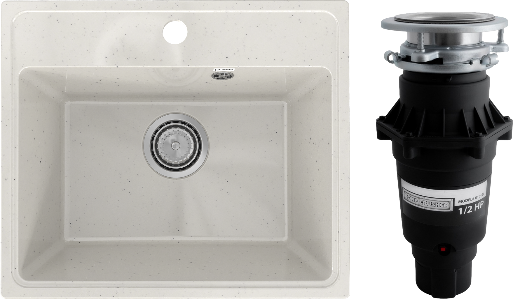 Комплект Мойка Practik PR-M 490-001, белый камень + Измельчитель Bone Crusher BC 810-SL Slim Line
