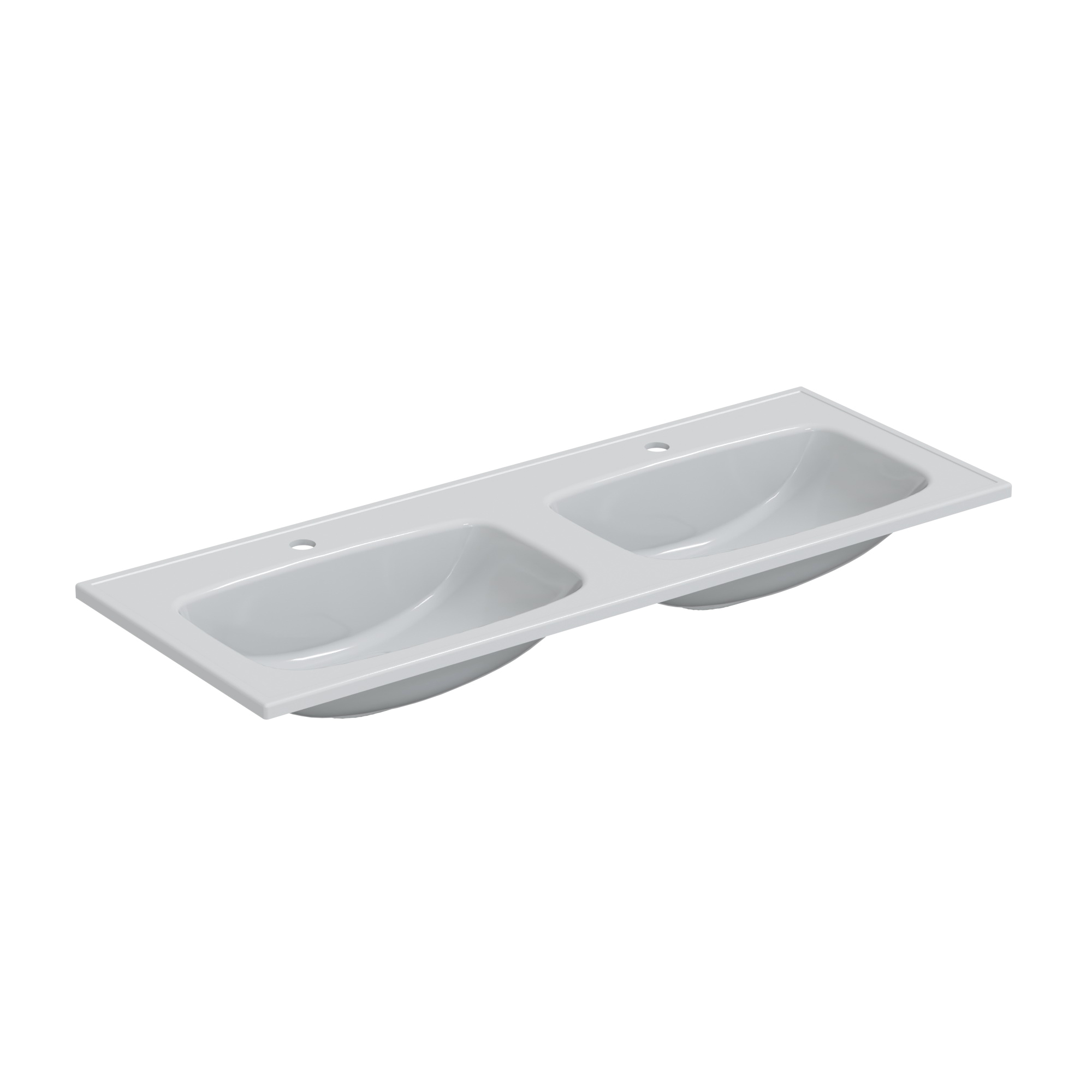 Мебельная раковина СаНта Венера 120 накладная, для двоих, глянцевая белая, с 2 отверстиями под смеситель, прямоугольная, искусственный мрамор
