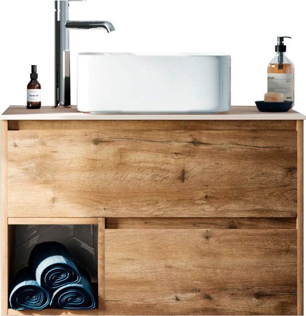 Тумба под раковину со столешницей STWORKI Карлстад 75 дуб рустикальный, роверелла, с отверстием для смесителя