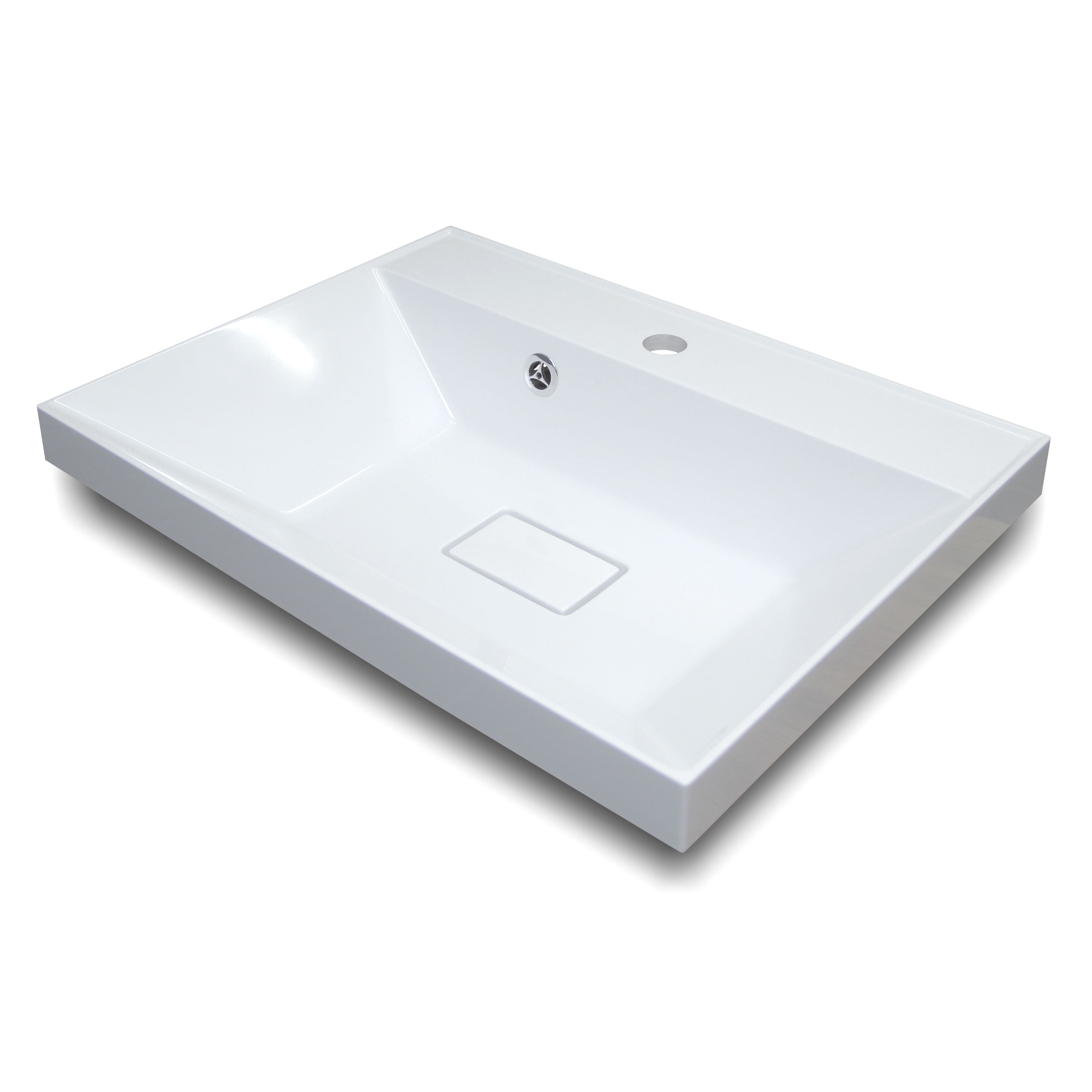 Мебельная раковина VERSALIA Bazis 60 накладная, глянцевая белая, прямоугольная, искусственный камень
