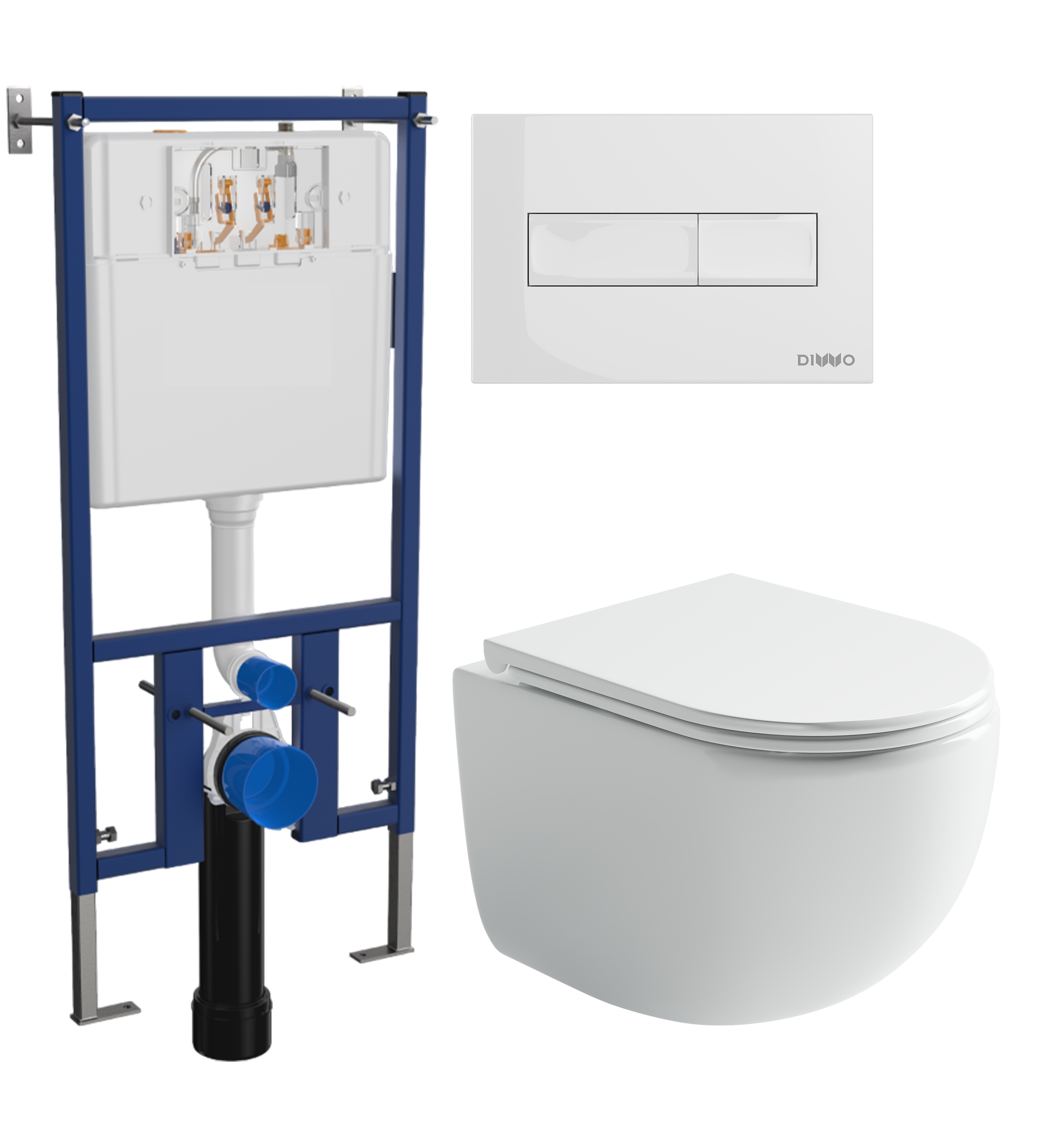 Комплект 3 в 1 Унитаз подвесной Ceramicanova UP Rimless CN4007 + Инсталляция DIWO 4501 + Кнопка 7320 цвет глянцевый белый