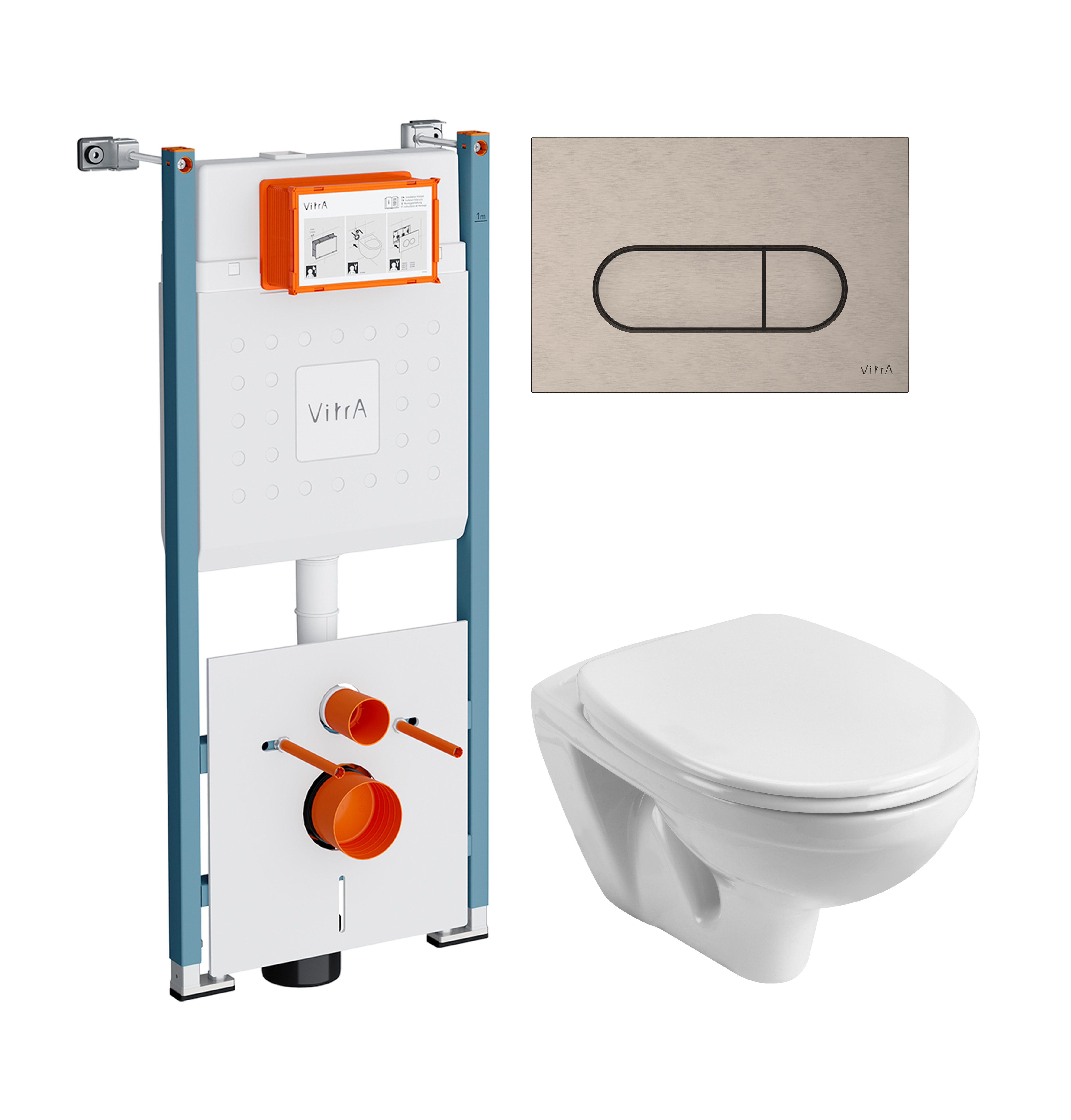 Комплект 3 в 1 Унитаз подвесной Santek Бореаль 1WH301977 + Инсталляция VitrA V-Fix Core 732-5800-01PV + Кнопка Root Round 740-2295 цвет никель