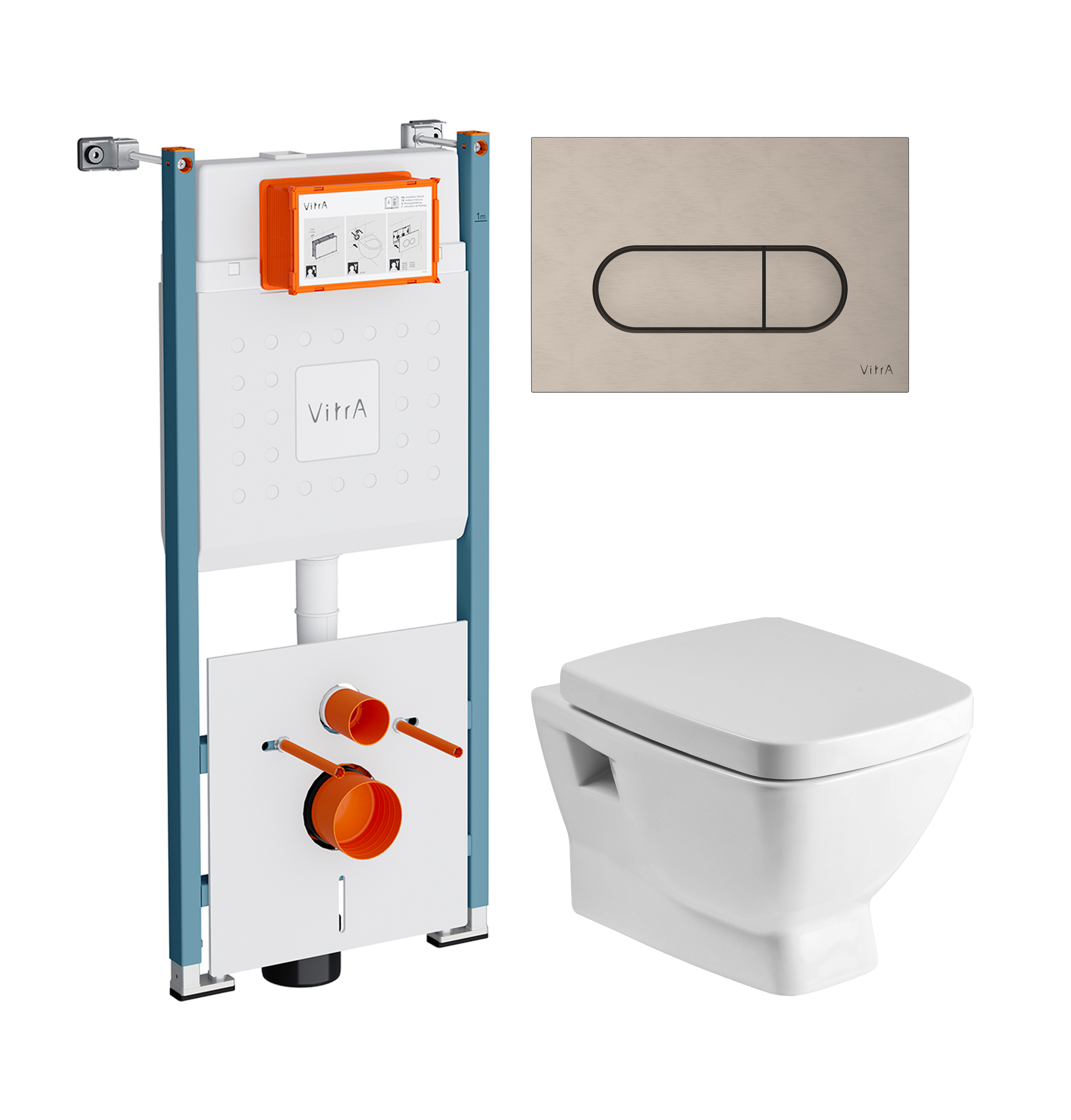 Комплект 3 в 1 Унитаз подвесной Santek Нео 1WH302423 + Инсталляция VitrA V-Fix Core 732-5800-01PV + Кнопка Root Round 740-2295 цвет никель