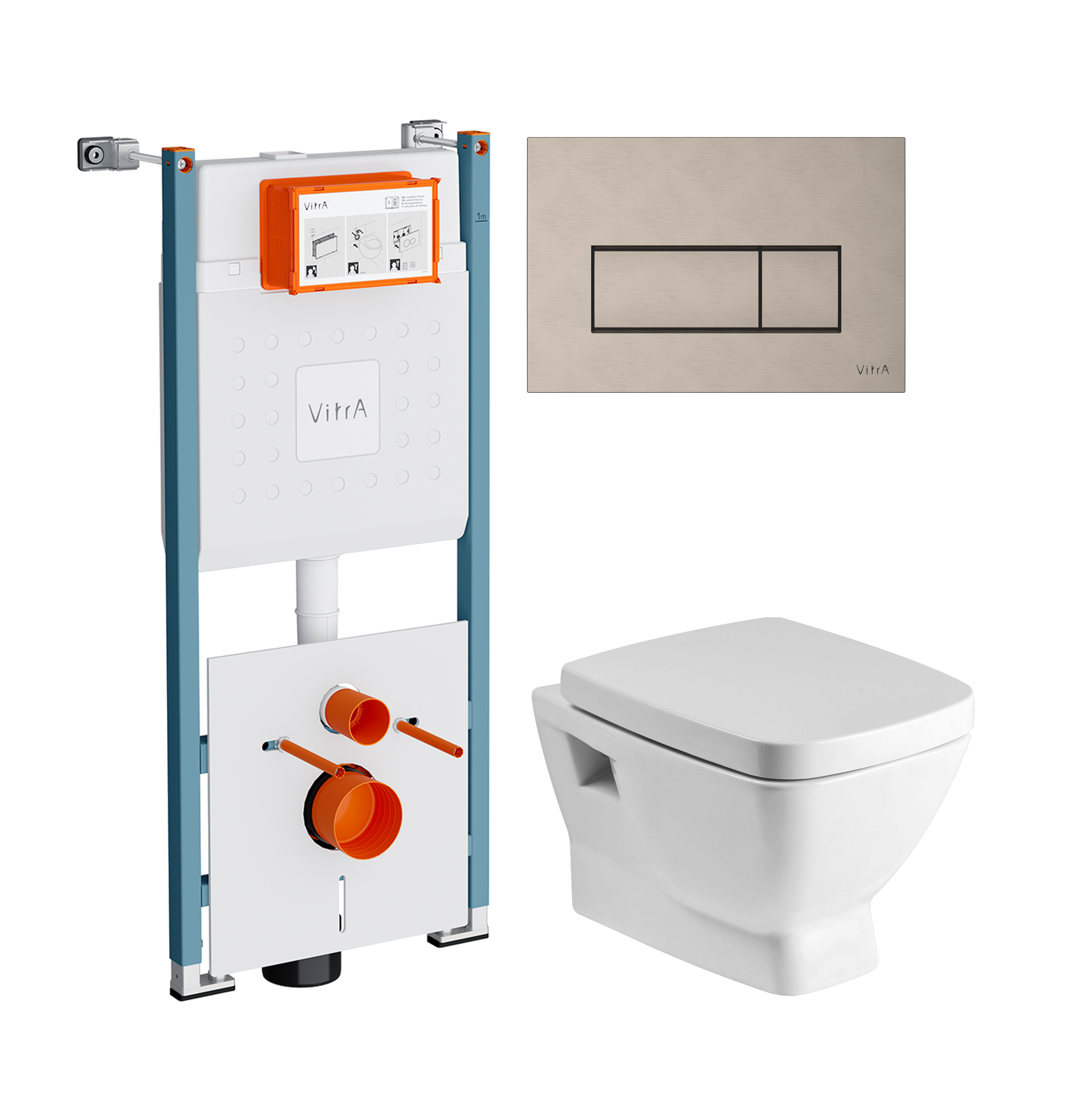 Комплект 3 в 1 Унитаз подвесной Santek Нео 1WH302423 + Инсталляция VitrA V-Fix Core 732-5800-01PV + Кнопка Root Square 740-2395 цвет никель